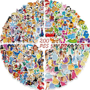 200Pcs Kids Disney Stickers Pack Princess Stickers Cute Cartoon Characters Stickers Movie Decal Childrens Decorative Sticker for Kids Teens Adults Waterproof Stickers for Water Bottle Laptop Luggage