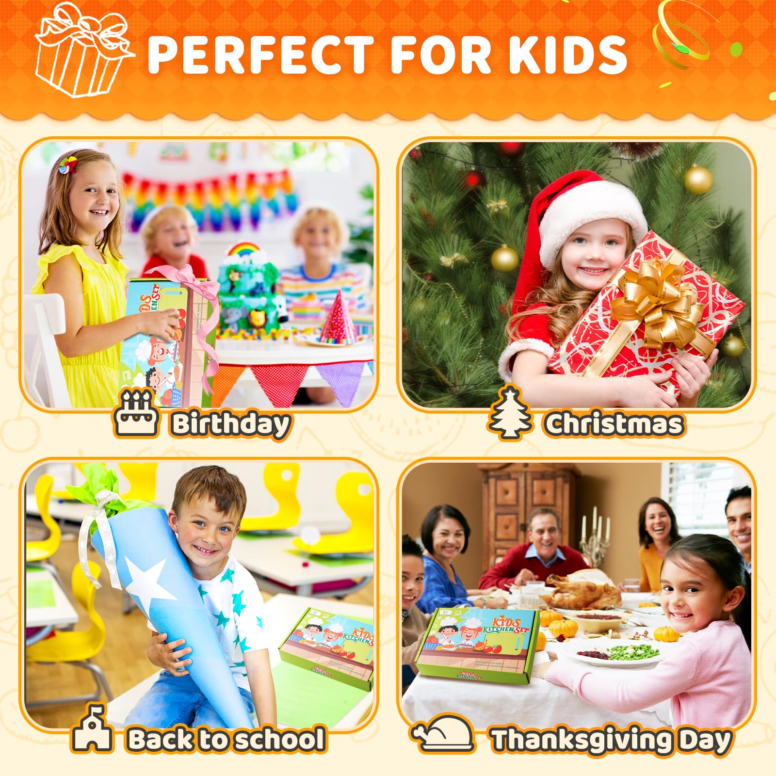 17PCS Kids Cooking Sets Real Cooking Montessori Kitchen Toys for Toddlers Kids Safe Knives for 2/3/4/5/6/7/8 Year Old
