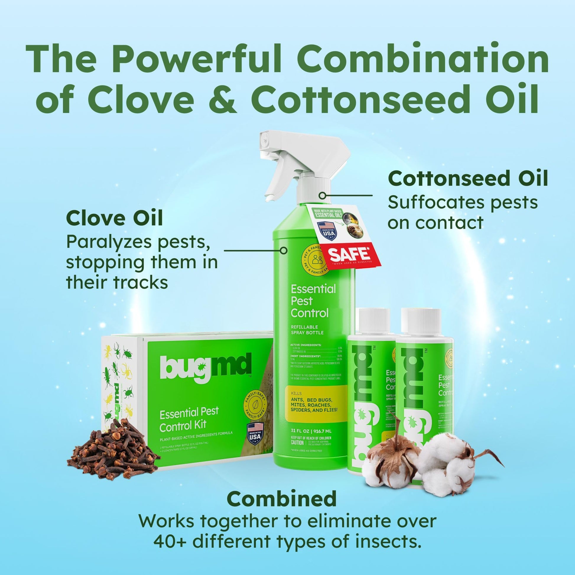 BugMD Ant Killer & Bug Spray - Roach and Cockroach Killer Indoor, Spider Spray for Home, Fly and Insect Defense, Natural, Safe with Essential Oils, Plant-Powered, Pest Control - Starter Kit