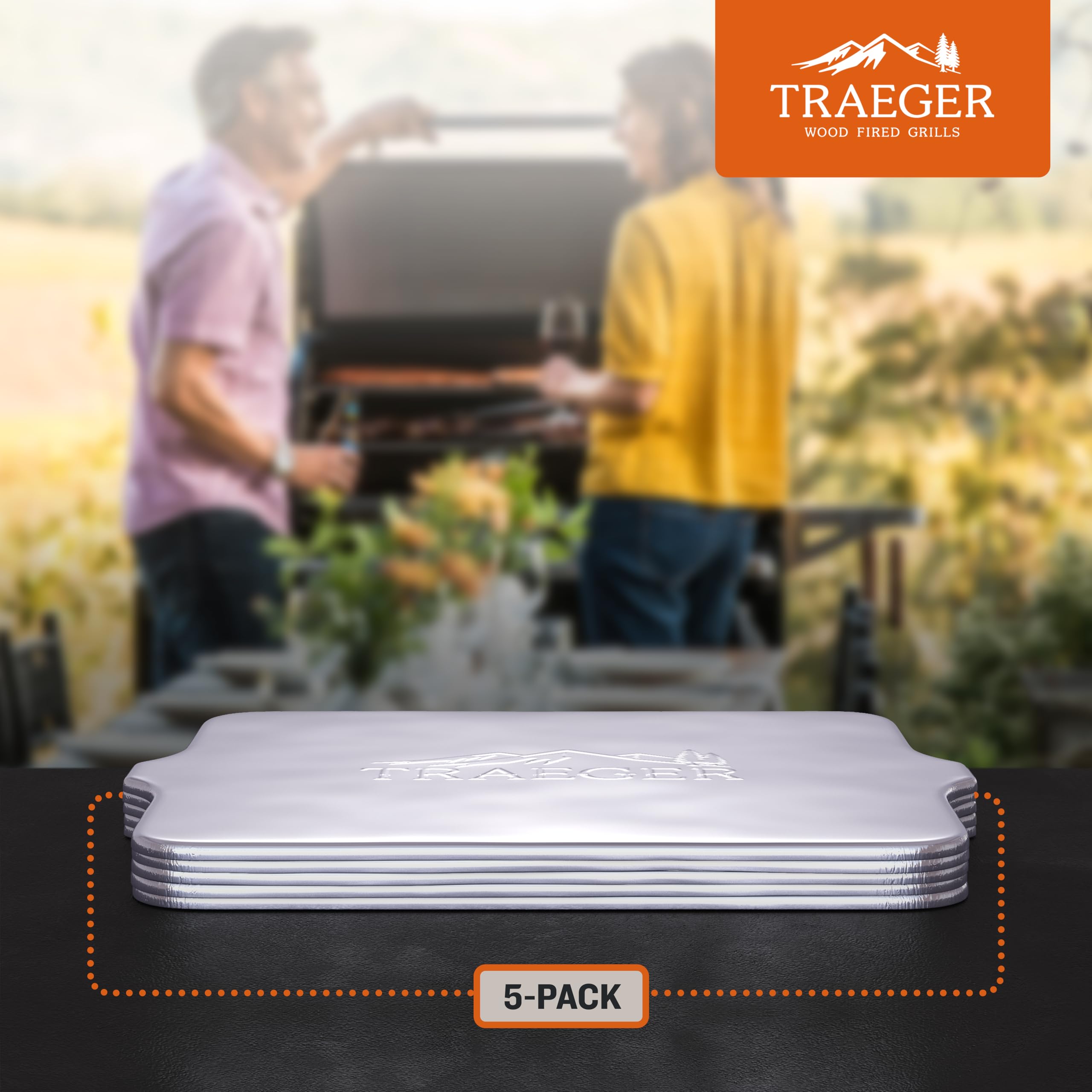 Traeger Grills BAC507 5-Pack Aluminum Drip Tray Liners – Disposable, Heat-Resistant Grill Accessory, Fits Pro 575, Pro 22, Elite 22, 22in x 15.5in