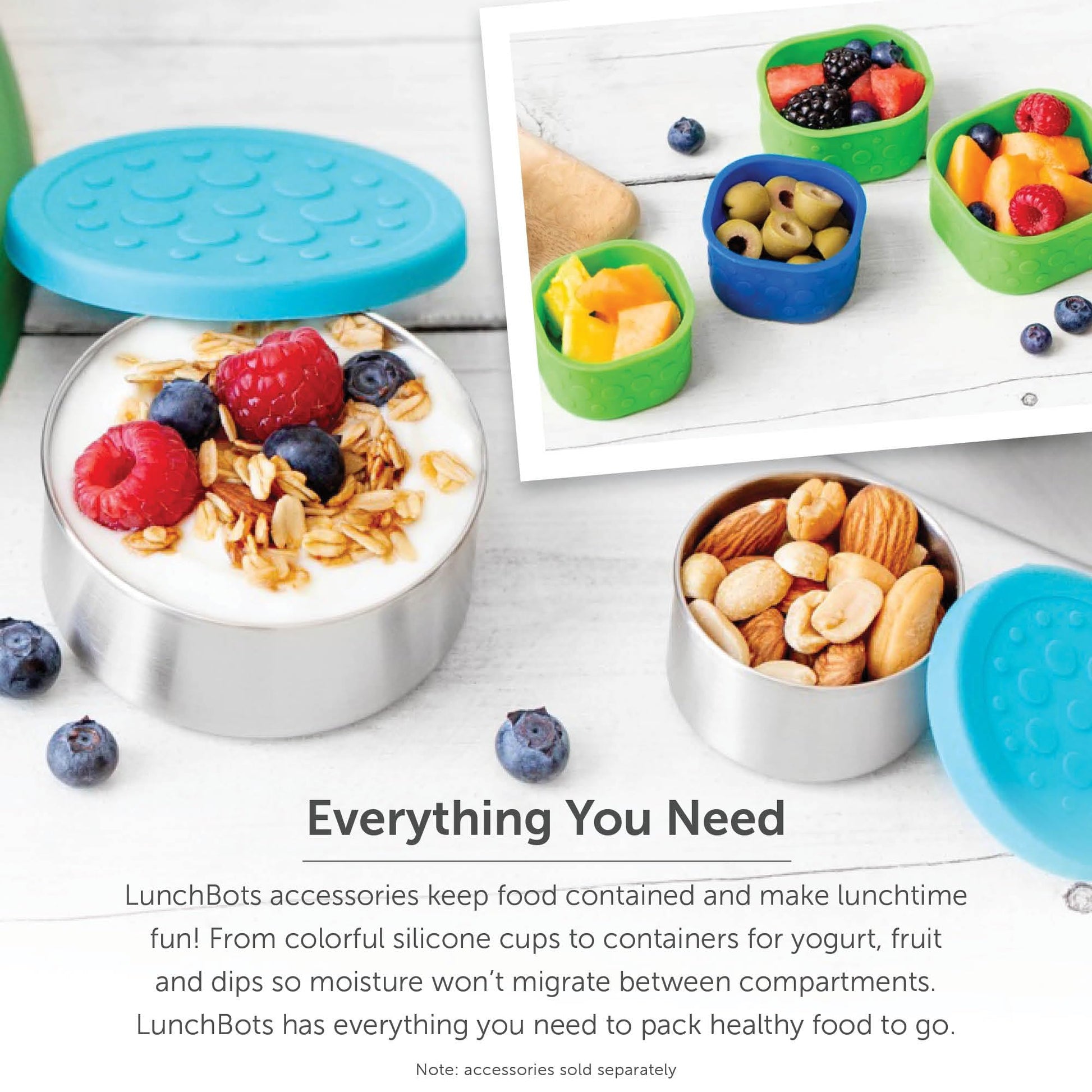 LunchBots Medium Trio II Snack Container - Divided Stainless Steel Food Container - 3 Sections for Snacks On the Go, Dishwasher Safe - Stainless Steel