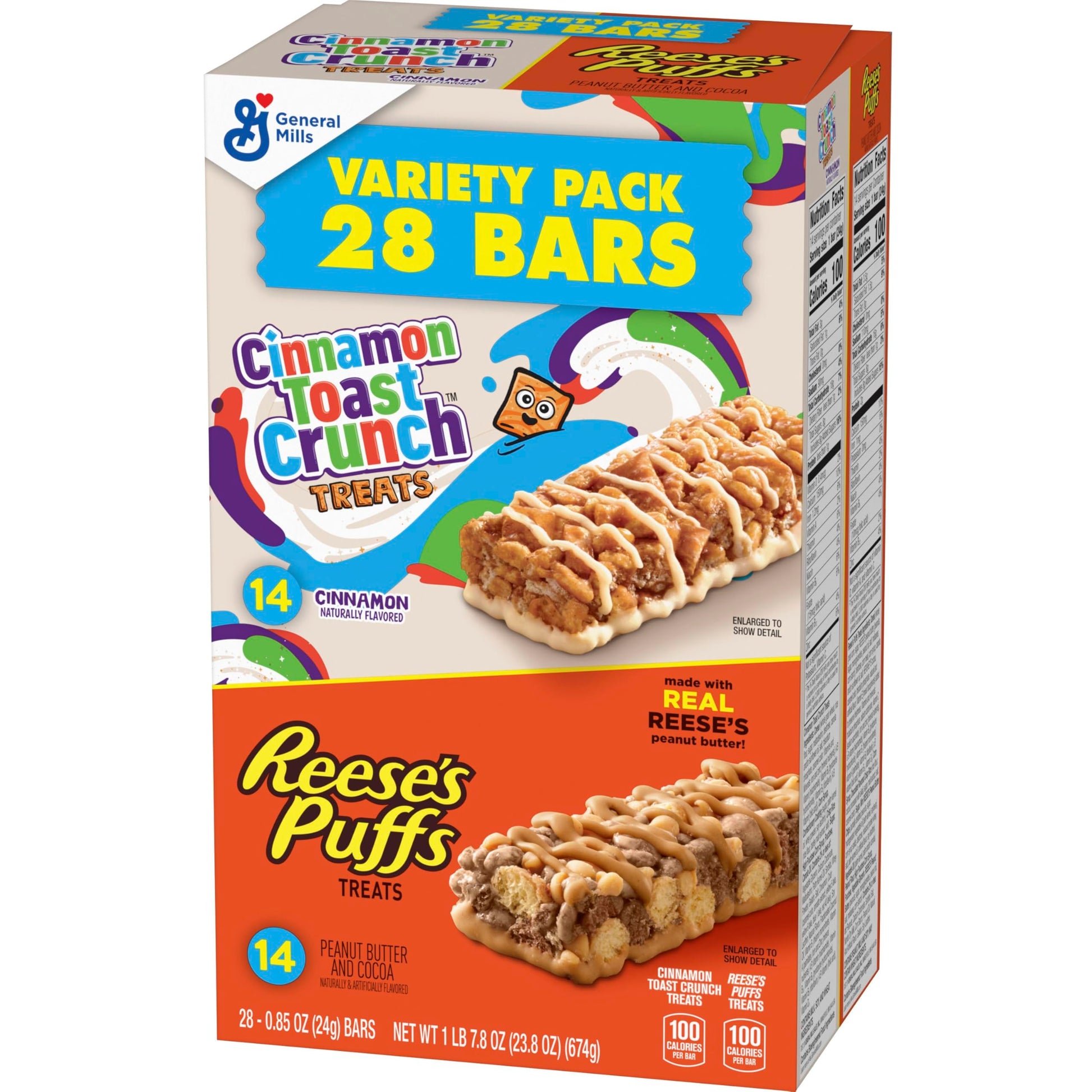 Cinnamon Toast Crunch and REESE'S Puffs Cereal Treat Bars Variety Pack, Snack Bars, 28 Ct, 23.8 oz