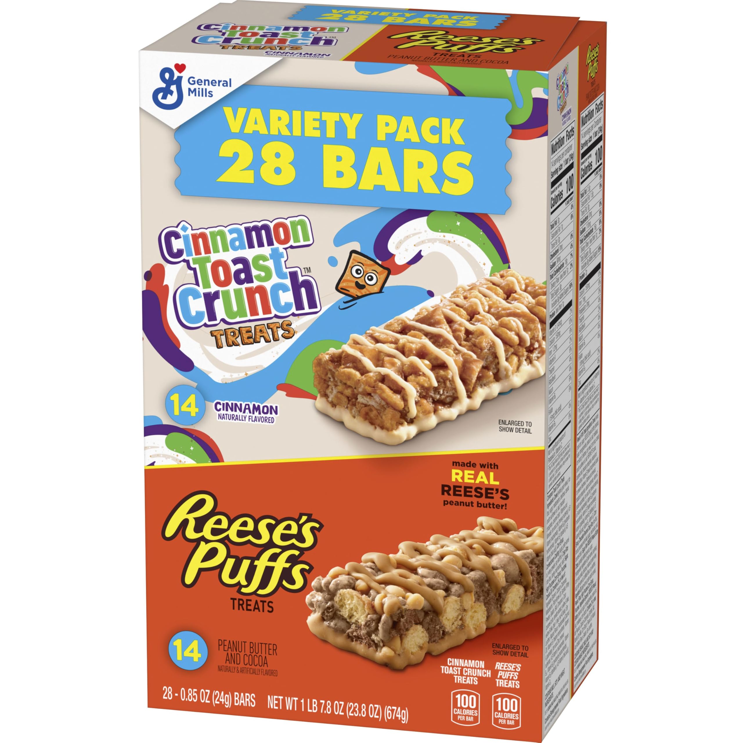 Cinnamon Toast Crunch and REESE'S Puffs Cereal Treat Bars Variety Pack, Snack Bars, 28 Ct, 23.8 oz