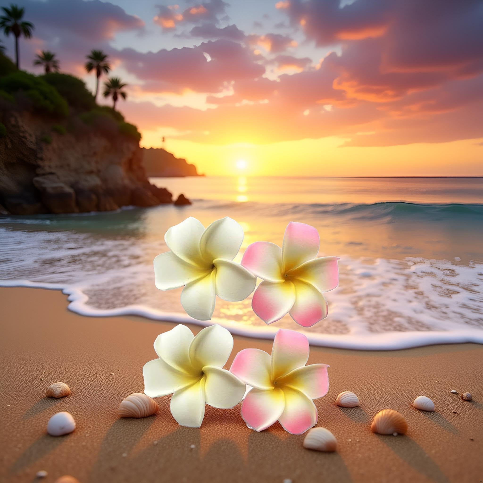 4 Pcs 7cm White and Pink Hawaiian Frangipani Plumeria Foam Head Flower Party Beach Hair Clip Hair Clips