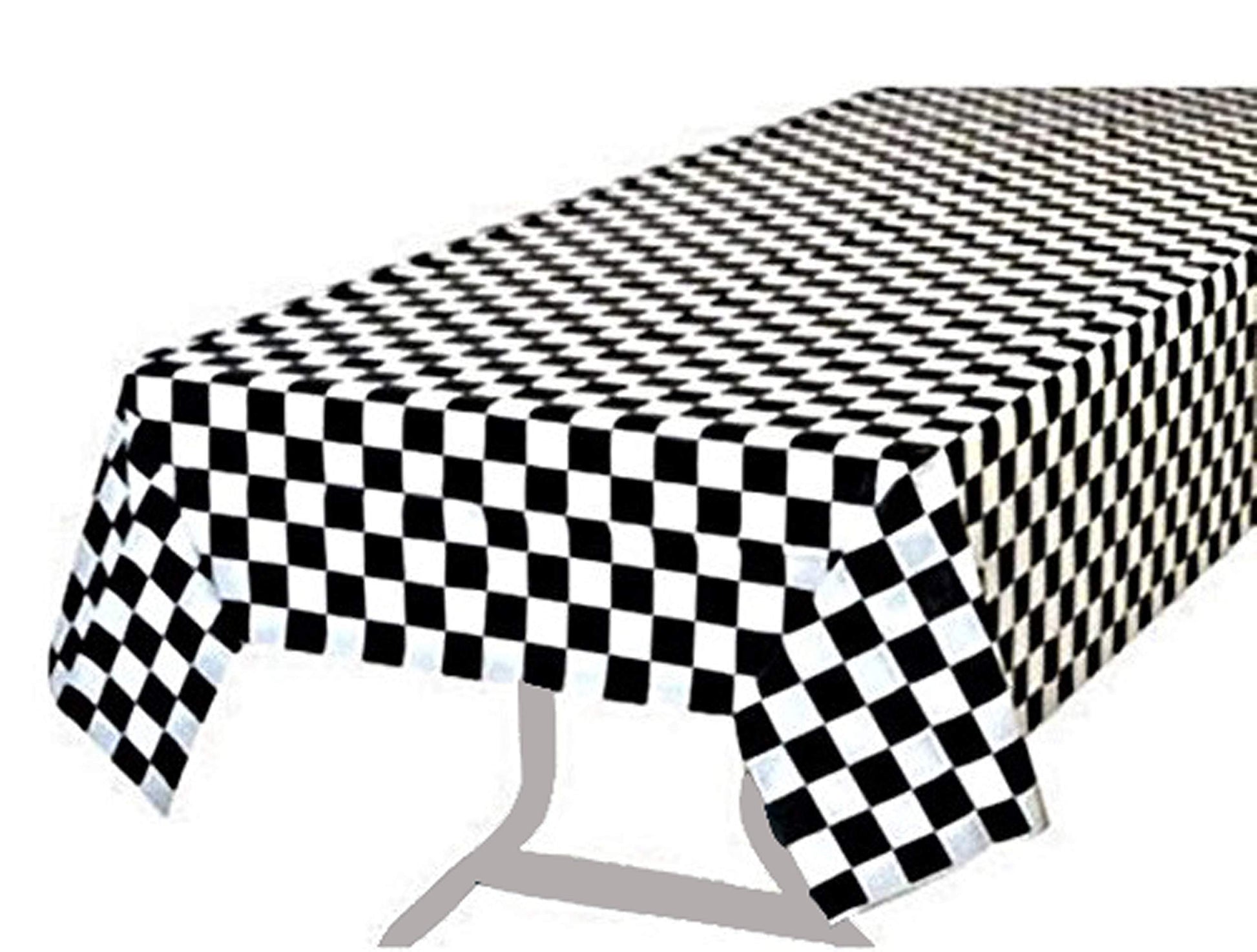 BRICHBROW Pcs of 2 Premium Plastic Checkered Flag Tablecloths Picnic Table Covers, Tablecovers Party Favor (2, Black)