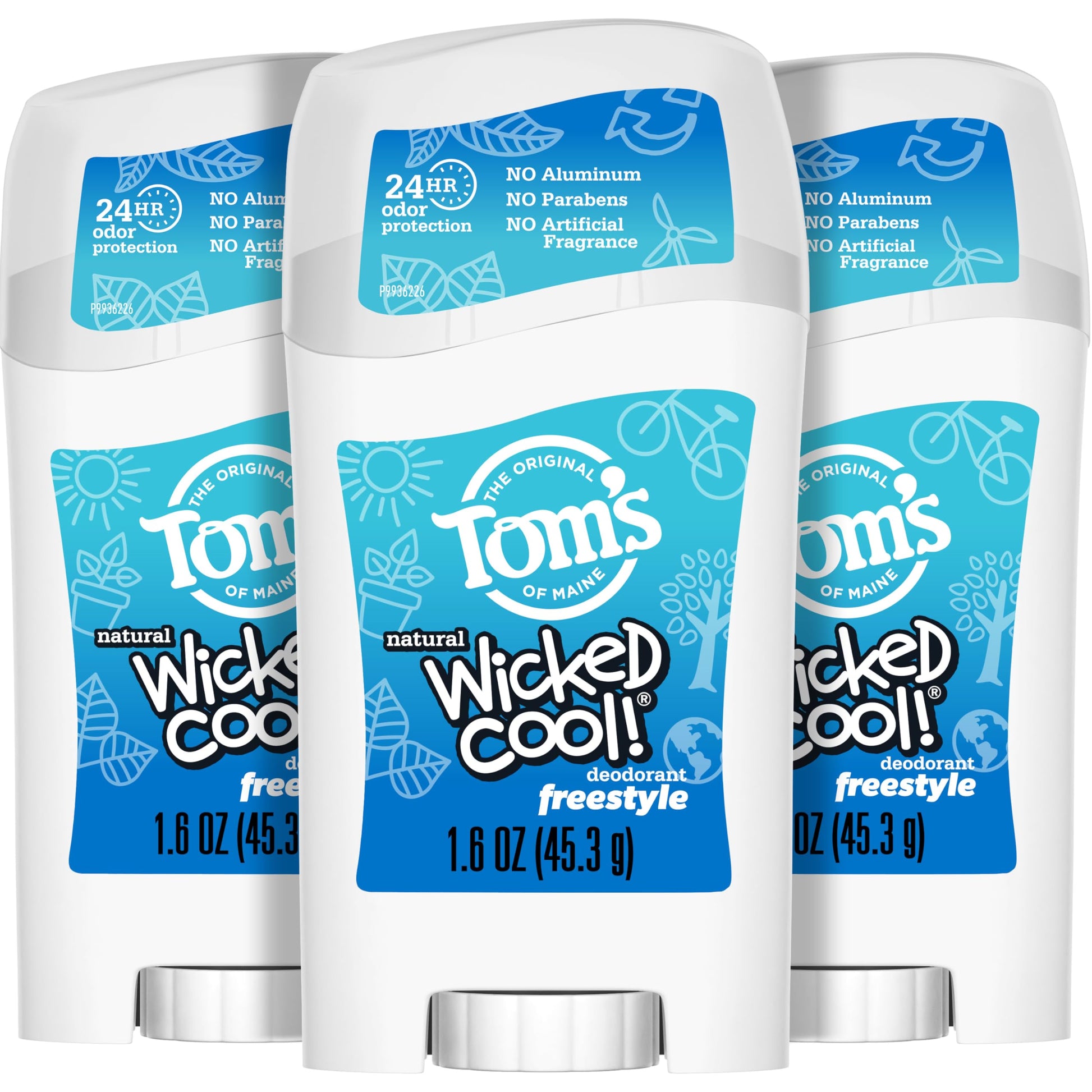 Tom’s of Maine Freestyle Wicked Cool! Natural Deodorant for Tweens, Aluminum Free Deodorant Stick, 1.6 oz (3 Pack)