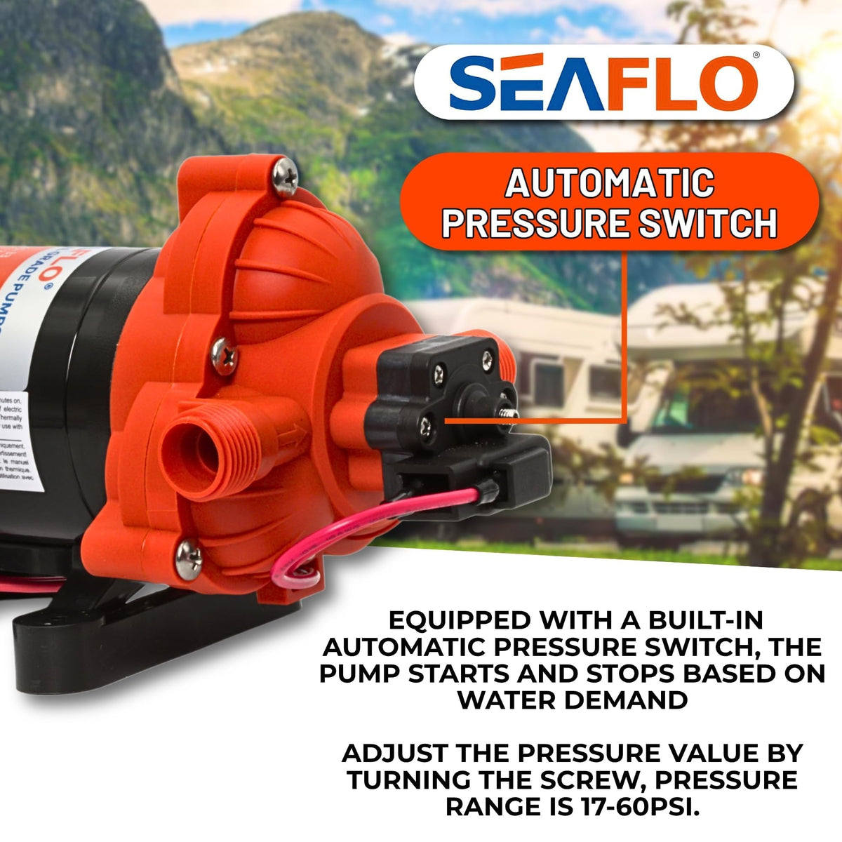 SEAFLO 33 Series 12V DC RV/Camper/Boat/Off-Grid Fresh Water Pressure Pump -12V, 3.0 GPM, 45 PSI, On Demand Self-Priming, Built-In Pressure Switch - NSF, CE & Rohs Certified, UL Listed, 4-Year Warranty