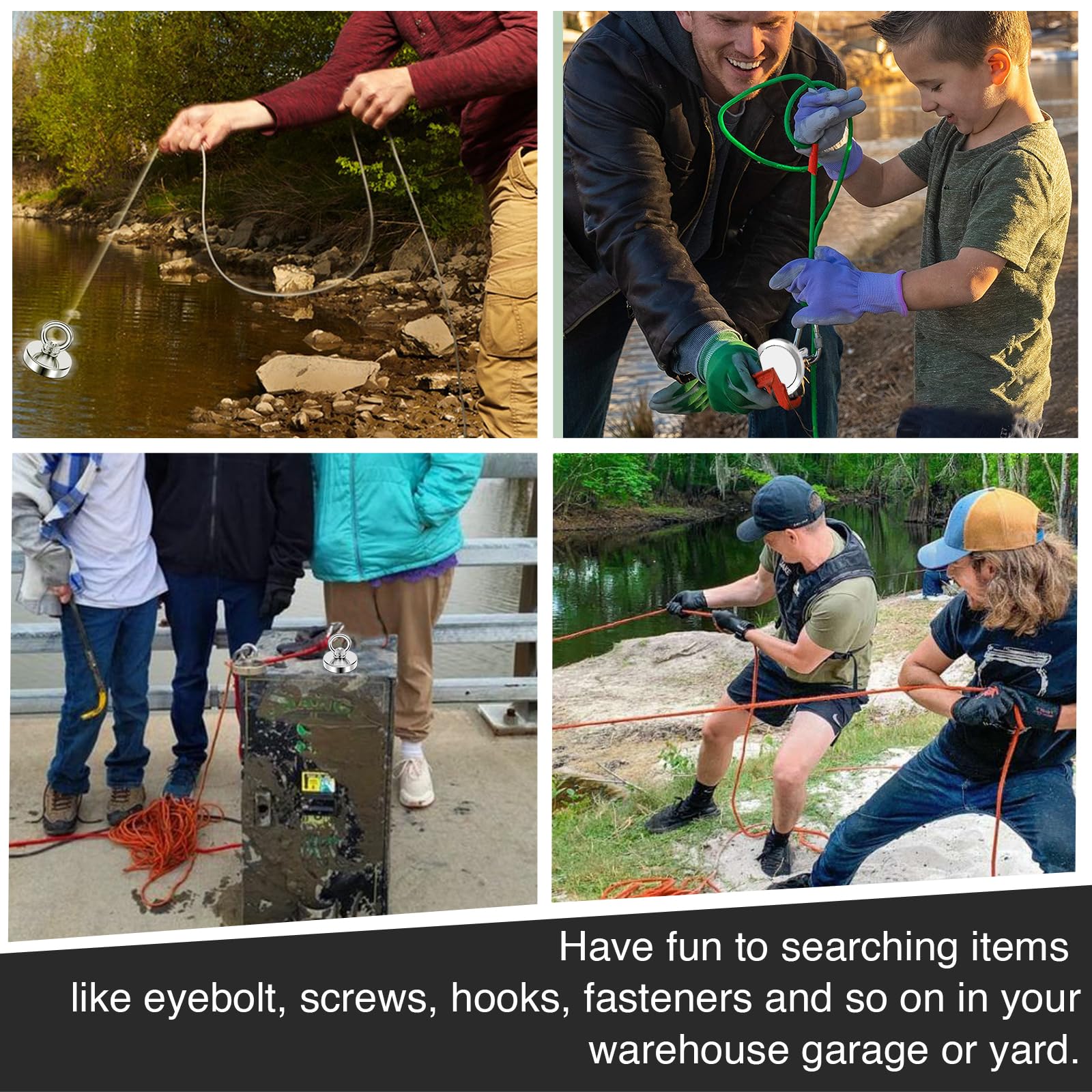 DIYMAG Strong Neodymium Fishing Magnets, 300 Lbs(136 KG) Pulling Force Rare Earth Magnet with Countersunk Hole Eyebolt Diameter 1.98 inch(50 mm) for Retrieving in River and Magnetic