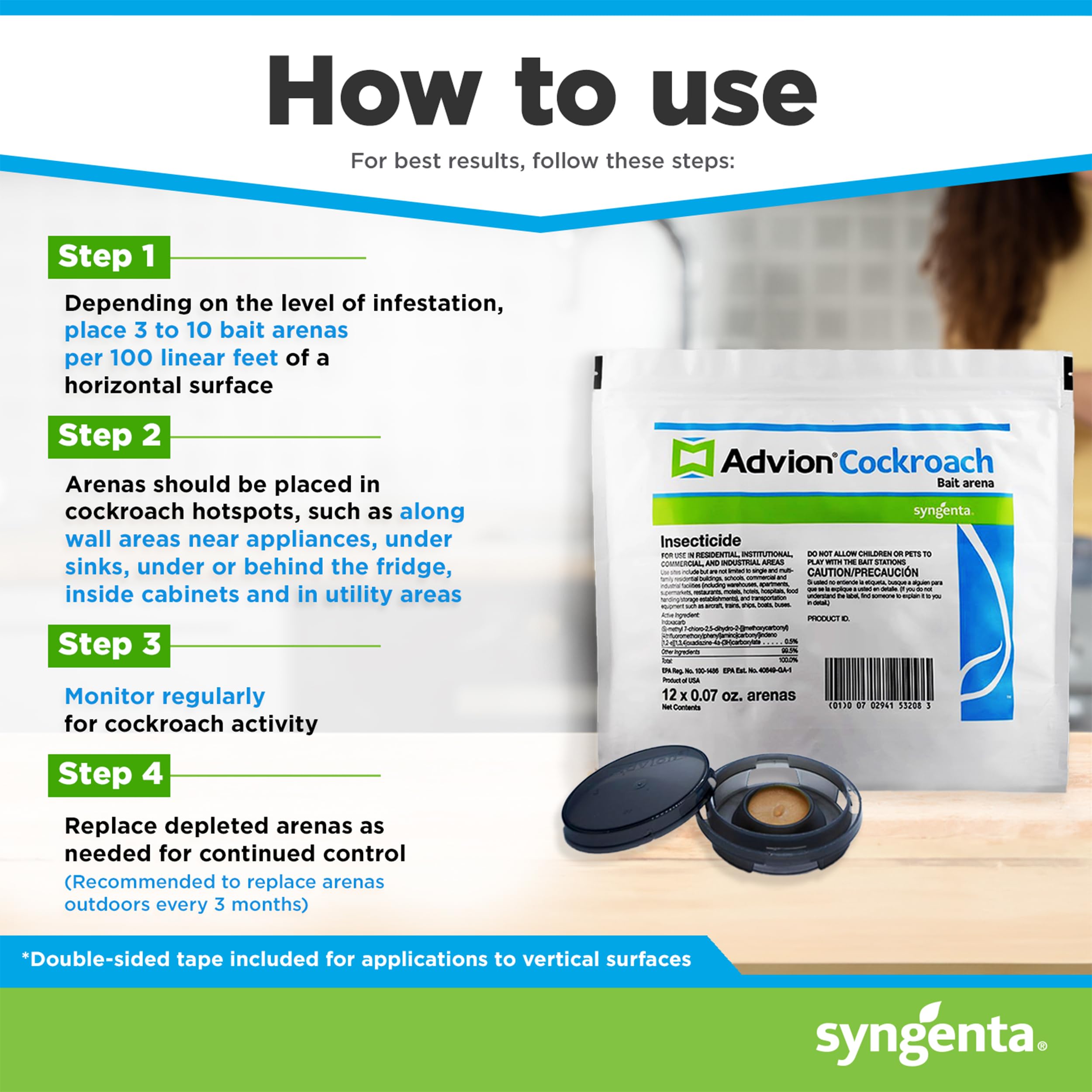 advion 68663 Arena 12ct Bag Cockroach Bait Station, White