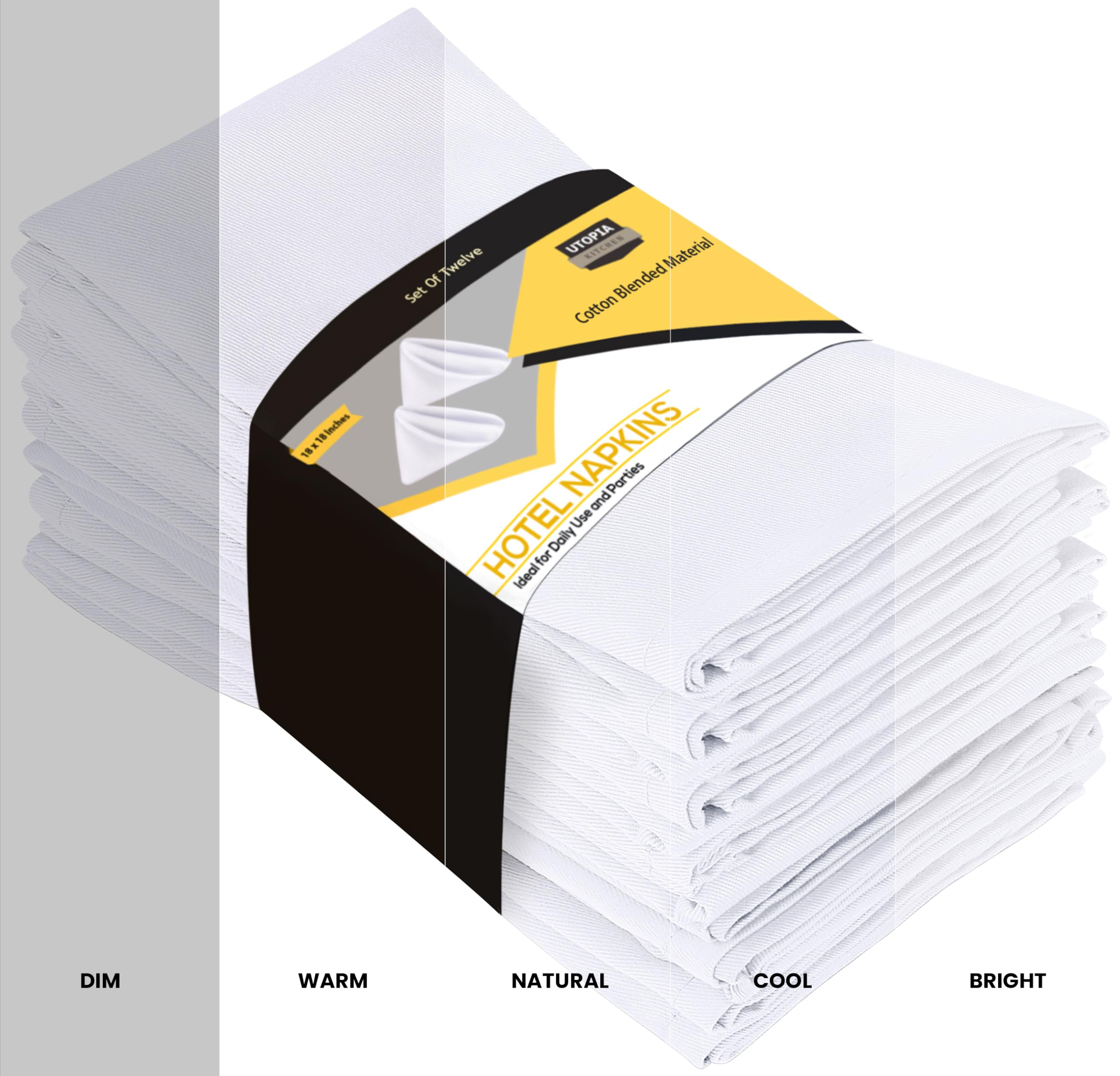 Utopia Kitchen White Cloth Napkins [12 Pack, 18x18 Inch] Absorbent Cotton Blend Washable and Reusable for Dinner, Restaurant, Lunch, Wedding and Hotel