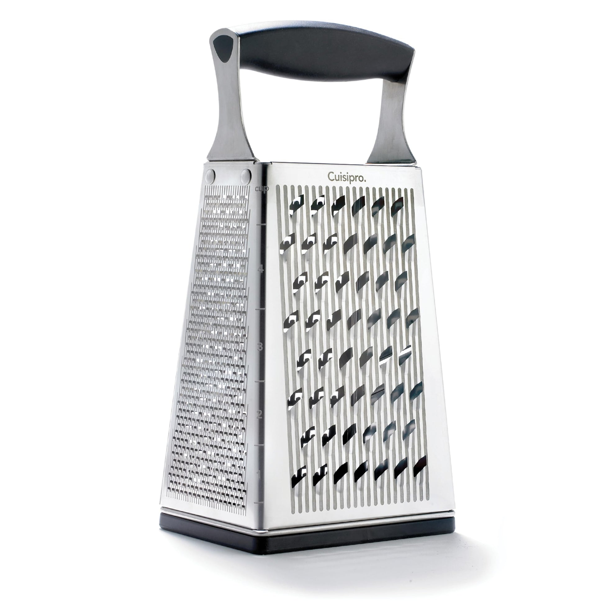 Cuisipro Stainless Steel Cheese Grater with Handle, 4 Sided Box Grater for Kitchen, Ginger Grater Dishwasher Safe, Fruit and Vegetables Slicer, Cheese Shredder for Potato, Chocolate, Parmesan, Ginger