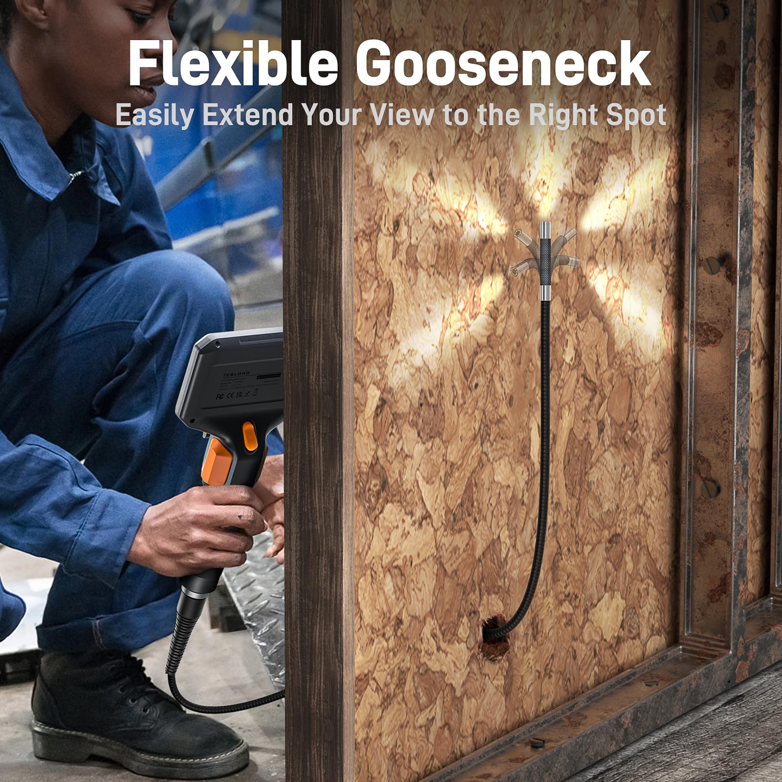 Teslong Two-Way Articulating Borescope with Light, Industrial Endoscope Inspection Camera with Articulated Probe, Flexible Mechanic Fiber Optic Snake Scope Cam for Wall Automotive Engine Inspect-5FT