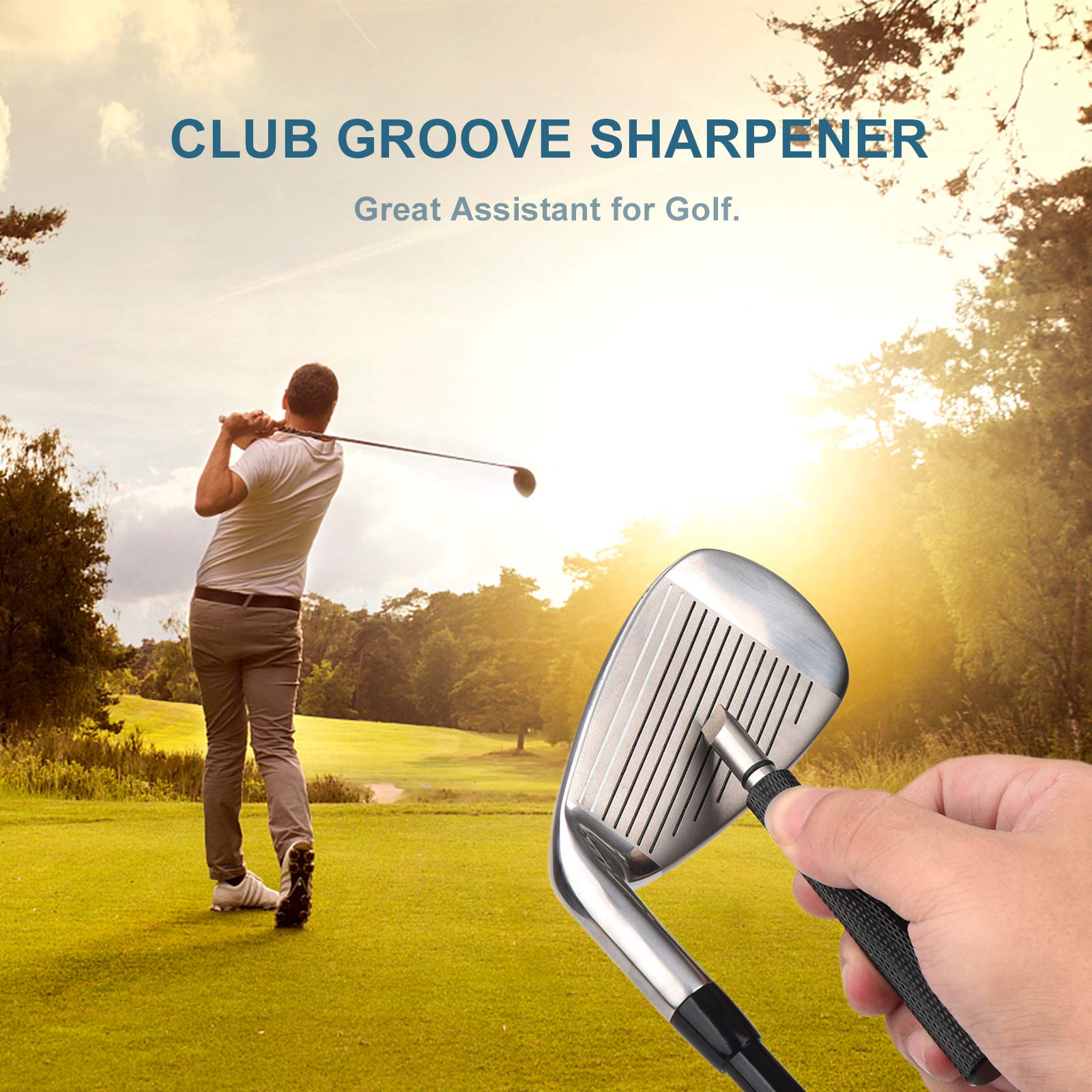 Bulex Golf Club Groove Sharpener, Re-Grooving Tool and Cleaner for Wedges & Irons - Generate Optimal Backspin - Suitable for U & V-Grooves, Black