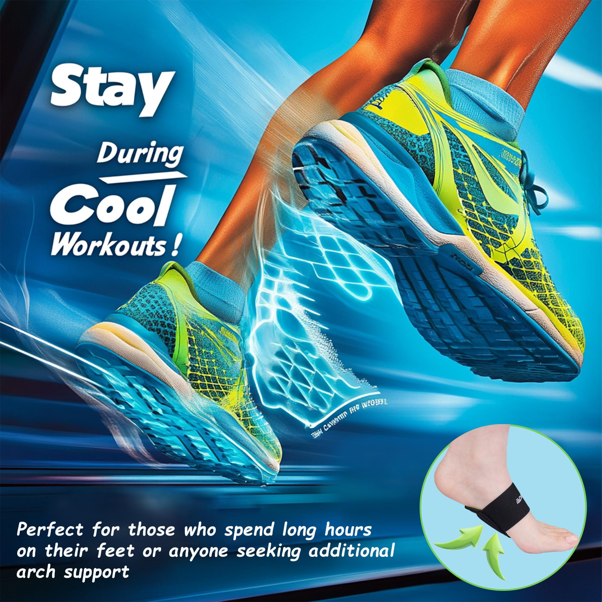 Arch Support Compression Sleeves, 3 Pairs, Cushioned Foot Relief for Plantar Fasciitis and Fallen Arches, Black/Green