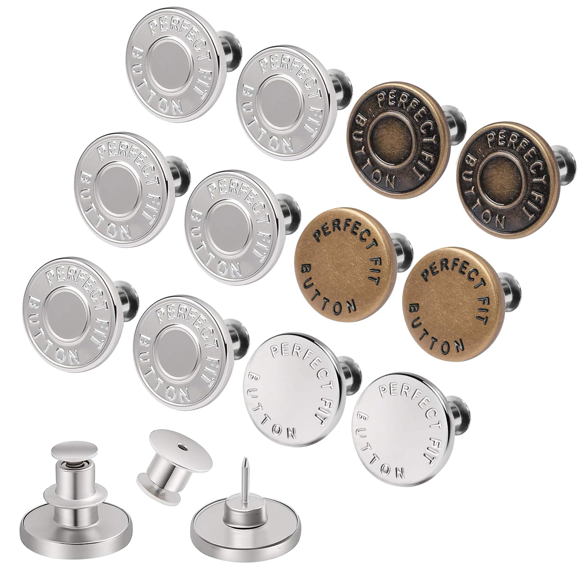 12 Sets Buttons pins for Loose JeansÃ¯Â¼ÂNo Sew Jeans Button ReplacementÃ¯Â¼ÂPants Button Tightener for WaistÃ¯Â¼ÂButton Pins for Jeans to Make Smaller,Women's Novelty ButtonsÃ¯Â¼ÂReusable and Adjustable