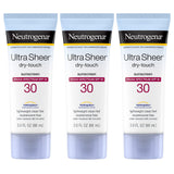 Neutrogena Ultra Sheer Dry-Touch Sunscreen Lotion, Broad Spectrum SPF 30 UVA/UVB Protection, Oxybenzone-Free, Water Resistant, Non-Comedogenic, Non-Greasy, Travel Size, 3 Fl Oz, Pack of 3