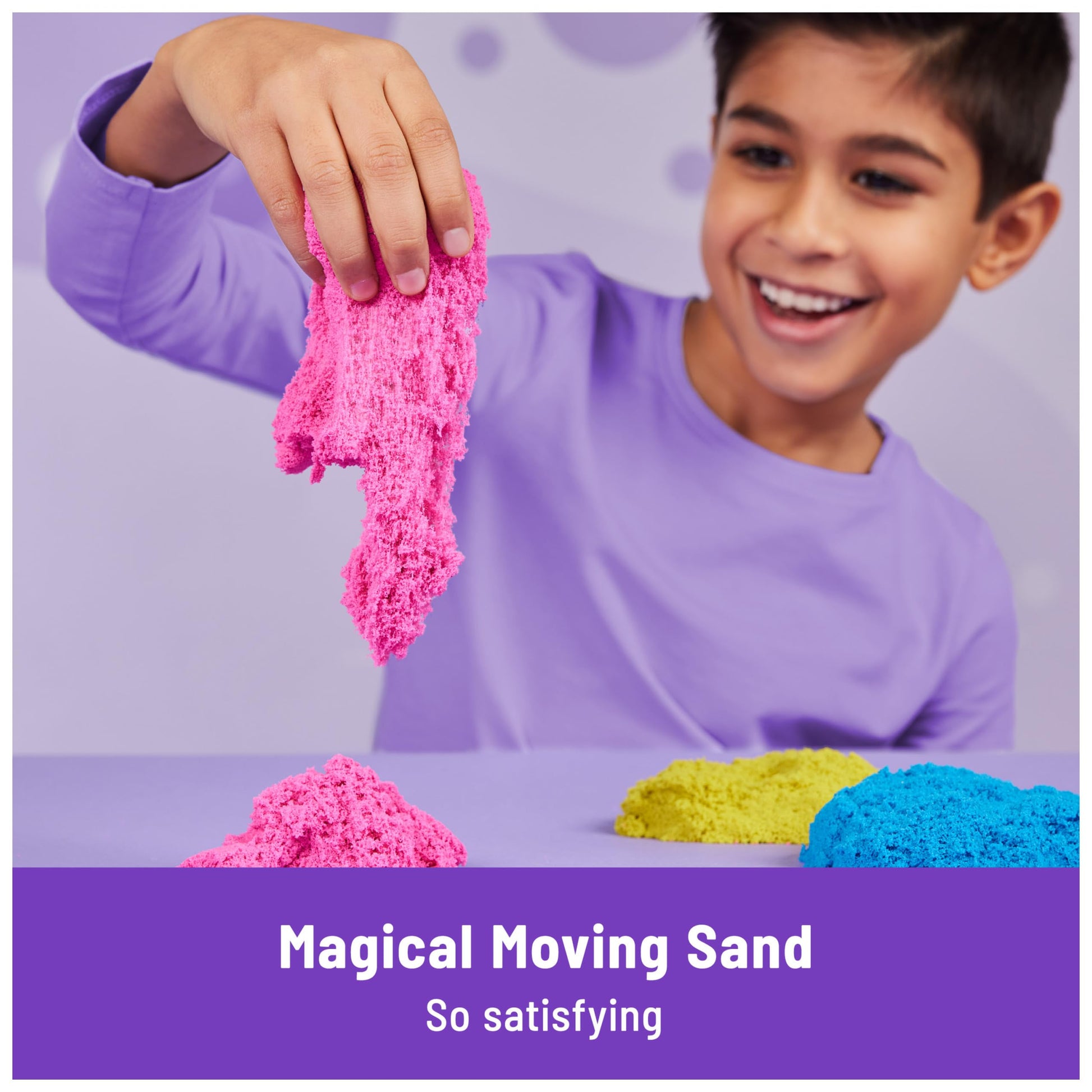 Kinetic Sand, Squish N’ Create Playset with 13.5oz Blue, Yellow & Pink Play Sand, 5 Tools, Sensory Toys for Kids Ages 3 and up