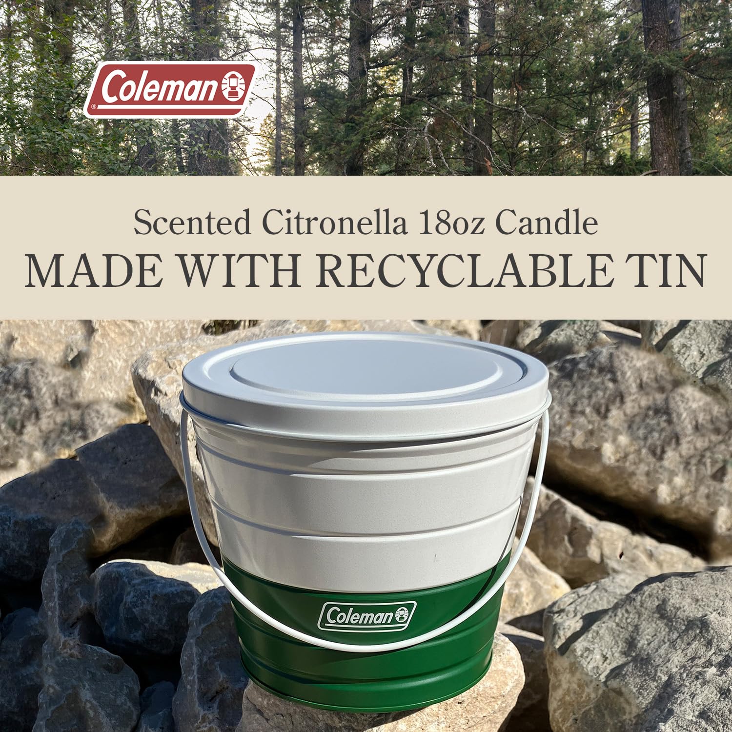 Coleman Citronella Candle 18oz – 30+ Hour Burn Time, Outdoor Candle with Single Wick & Recyclable Tin for Camping, Patio, & Backyard