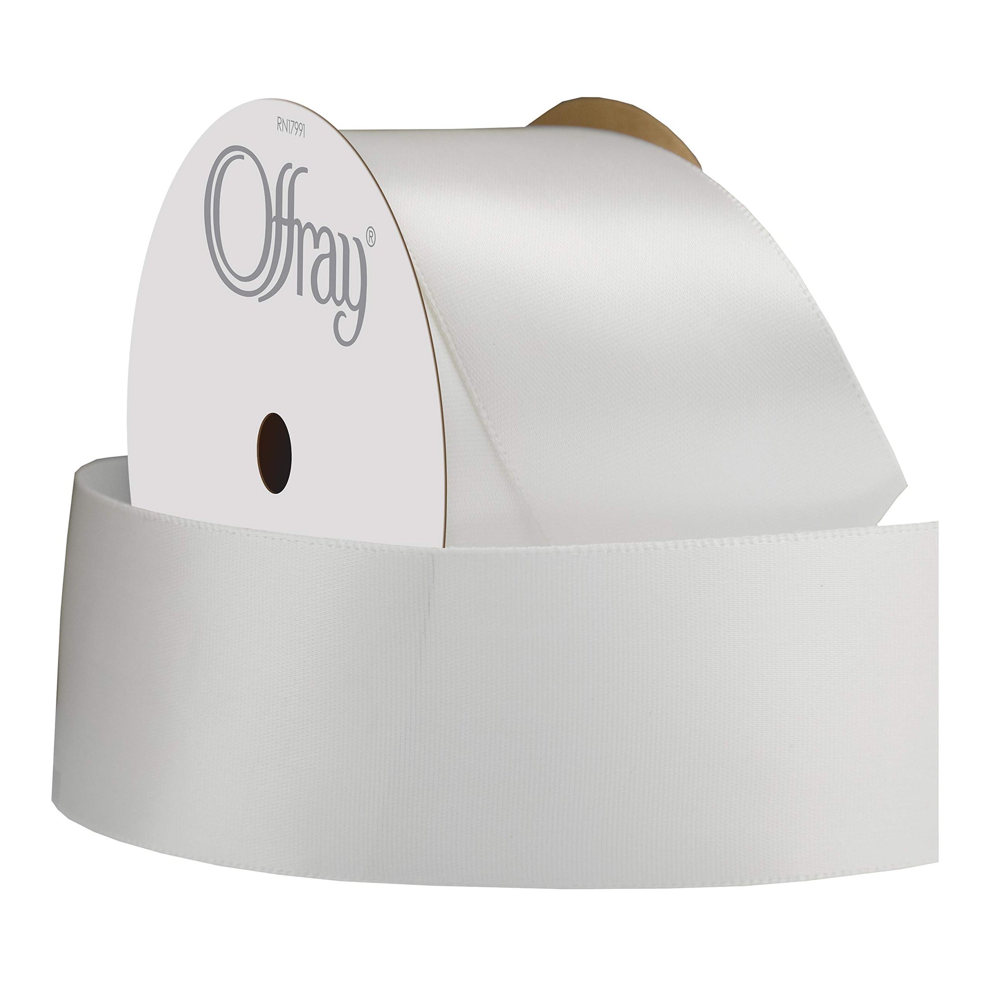 C.R. Gibson Berwick Offray 061183 1.5" Wide Single Face Satin Ribbon, White , 4 Yds