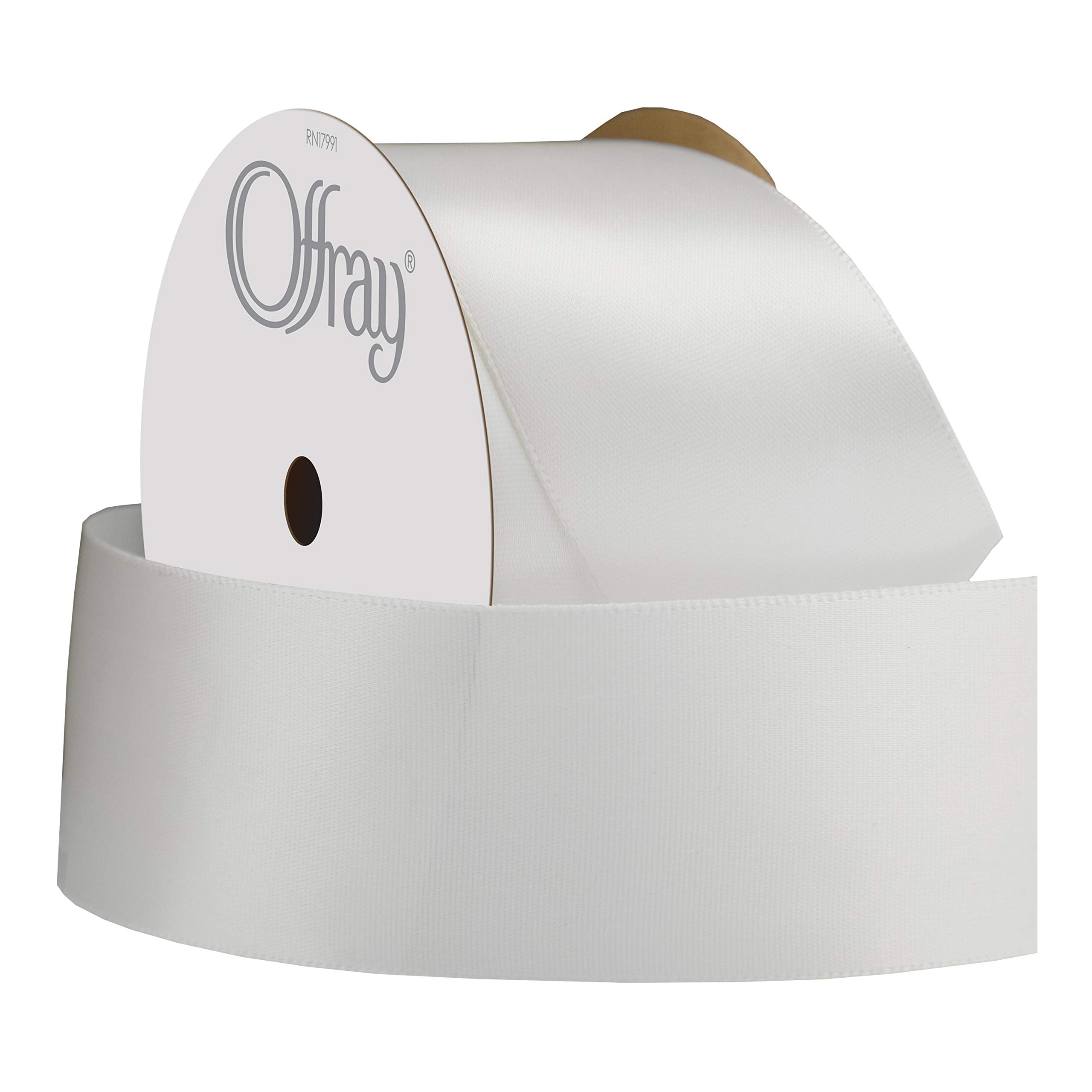 C.R. Gibson Berwick Offray 061183 1.5" Wide Single Face Satin Ribbon, White , 4 Yds