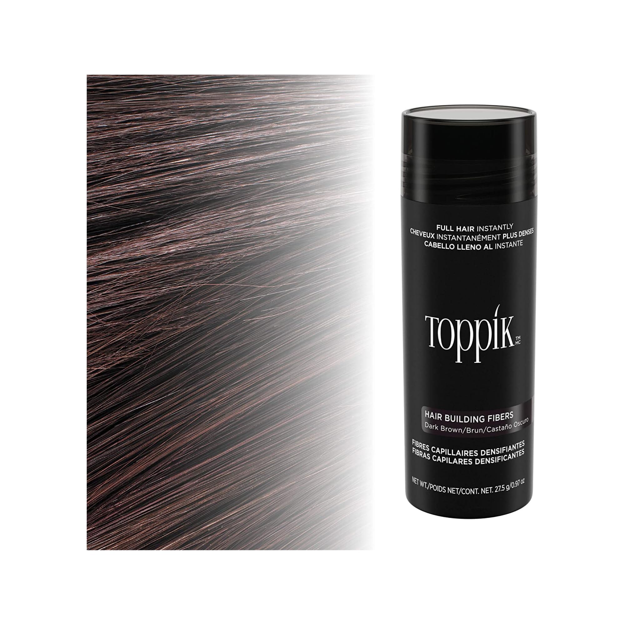 Toppik Hair Building Fibers, Black, 27.5g | Fill In Fine or Thinning Hair | Instantly Thicker, Fuller Looking Hair | 9 Shades for Men & Women