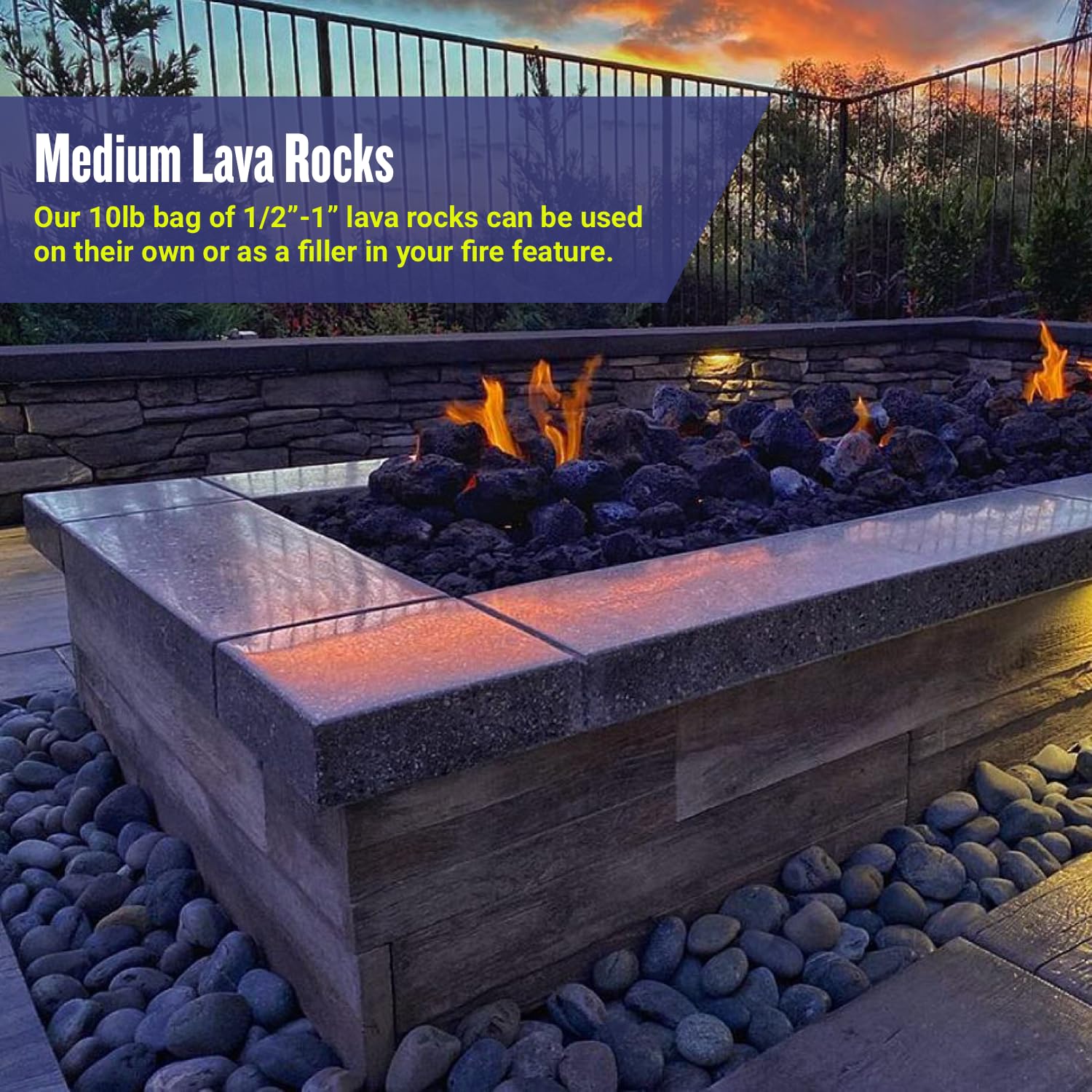 American Fireglass Medium Lava Rock, 1/2" - 1" | Use in Fireplace, Fire Pit or Bowl | Outdoor & Indoor Volcanic Rock for Natural Gas or Propane Fires | Decorative Landscaping | 10 lb Bag