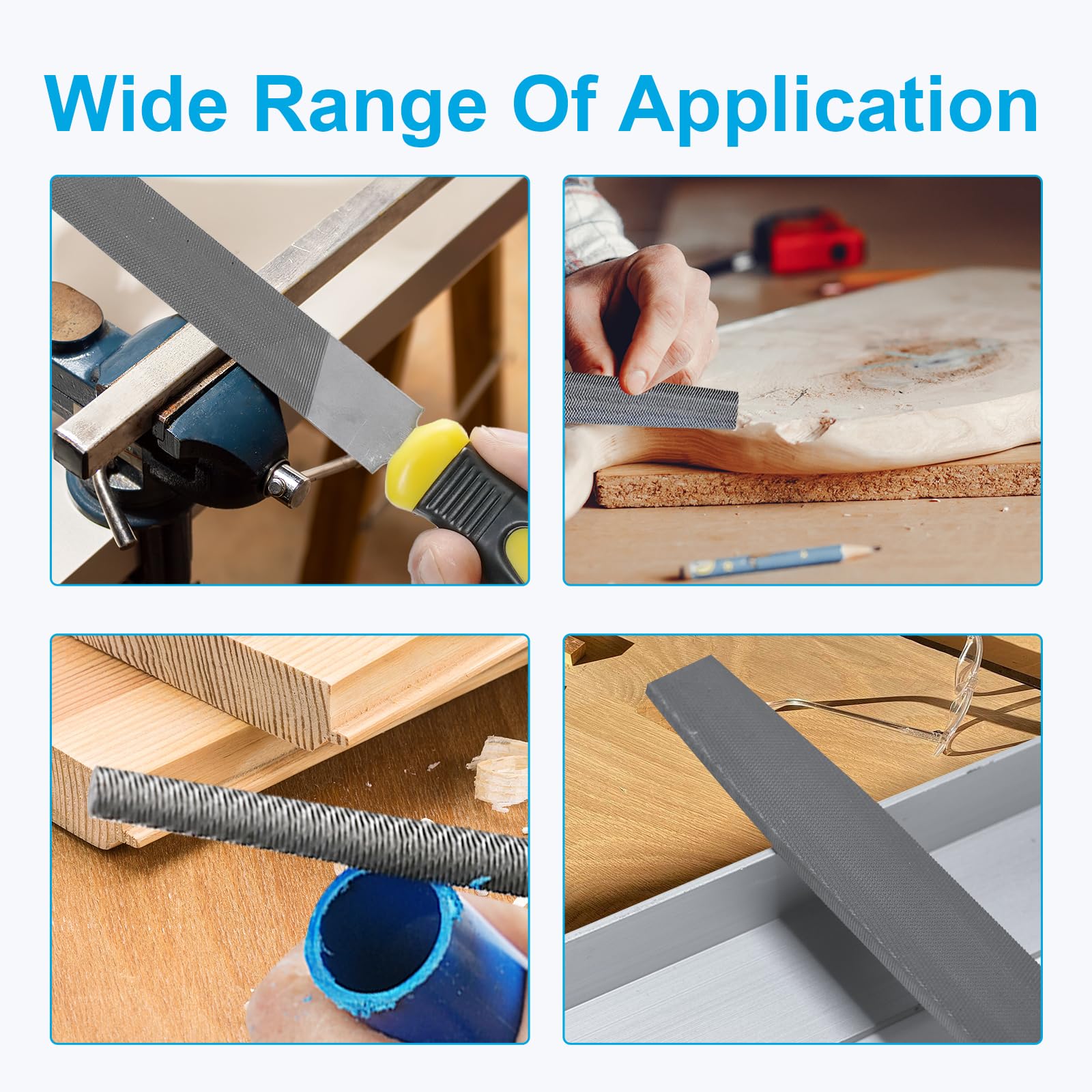 pwkauka 3Pcs Metal File Set, 8-Inch Professional High Carbon Steel Metal File, Includes Flat, Round, Half-Round Metal Files, Durable Hand Files Work for Metal Wood Smoothing Shaping Deburring