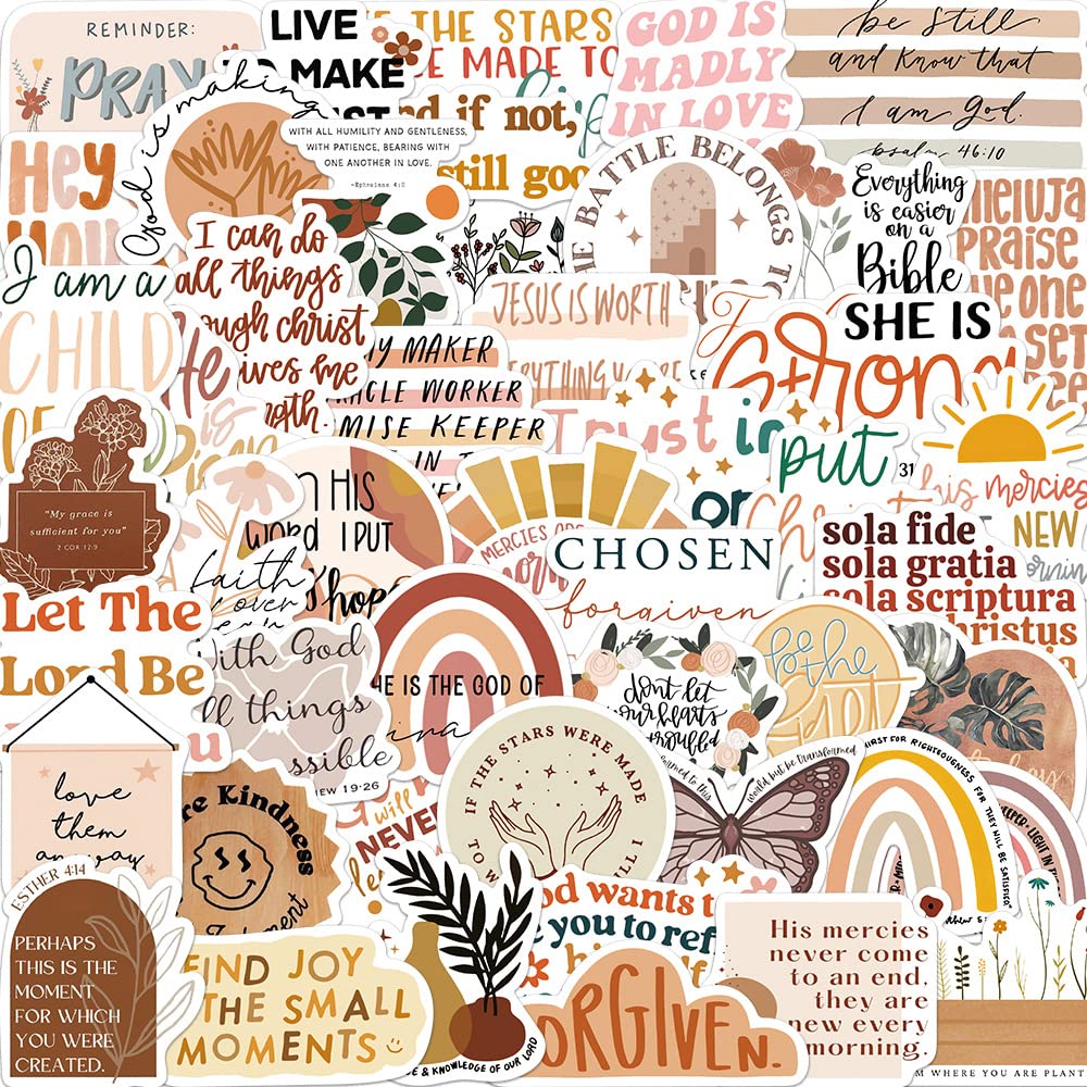 50PCS Inspirational Christian Stickers for Water Bottle Laptop Phone Vintage Bible Sticker Guitar Luggage Waterproof Vinyl Religious Faith Phrase Stickers (50pcs Inspirational Christian Stickers)