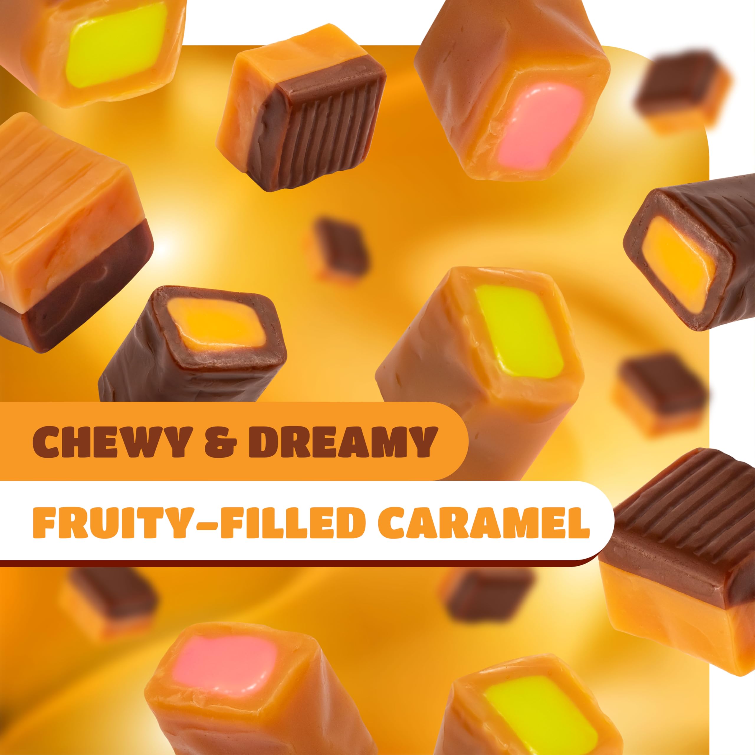 Caramel Cubes Candy Mix - 2 Pound Bulk Pack (About 150 Count) - Filled Creamy Caramels Individually Wrapped - Vanilla, Chocolate, Apple, Strawberry - Assorted Chews