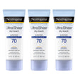 Neutrogena Ultra Sheer Dry-Touch Sunscreen Lotion, Broad Spectrum SPF 70 UVA/UVB Protection, Lightweight Water Resistant, Non-Comedogenic & Non-Greasy, Travel Size, 3 fl. oz (Pack of 3)