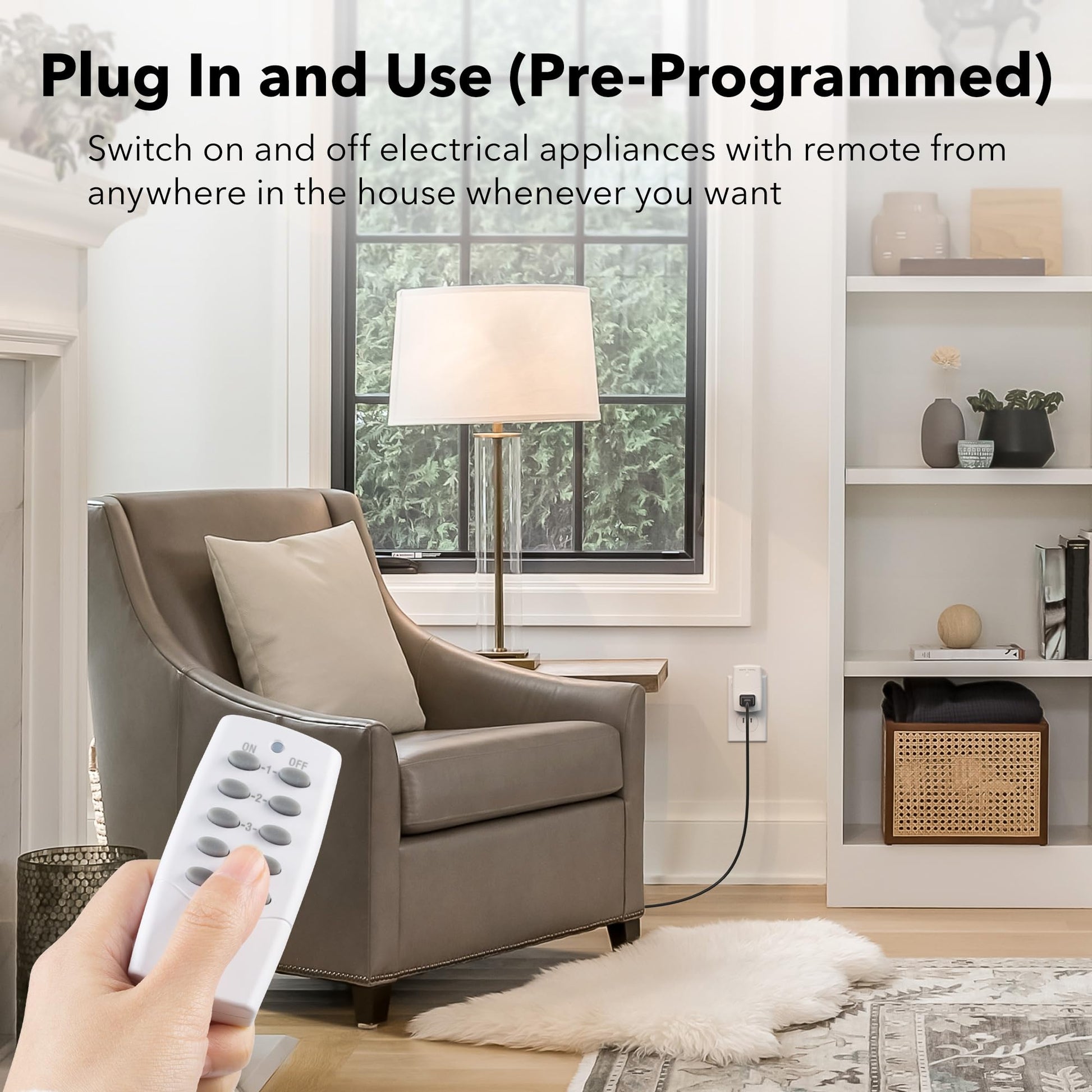 BN-LINK Mini Wireless Remote Control Outlet Switch Power Plug in for Household Appliances, Wireless Remote Light Switch, LED Light Bulbs, White (2 Remotes + 5 Outlets) 1250W/10A