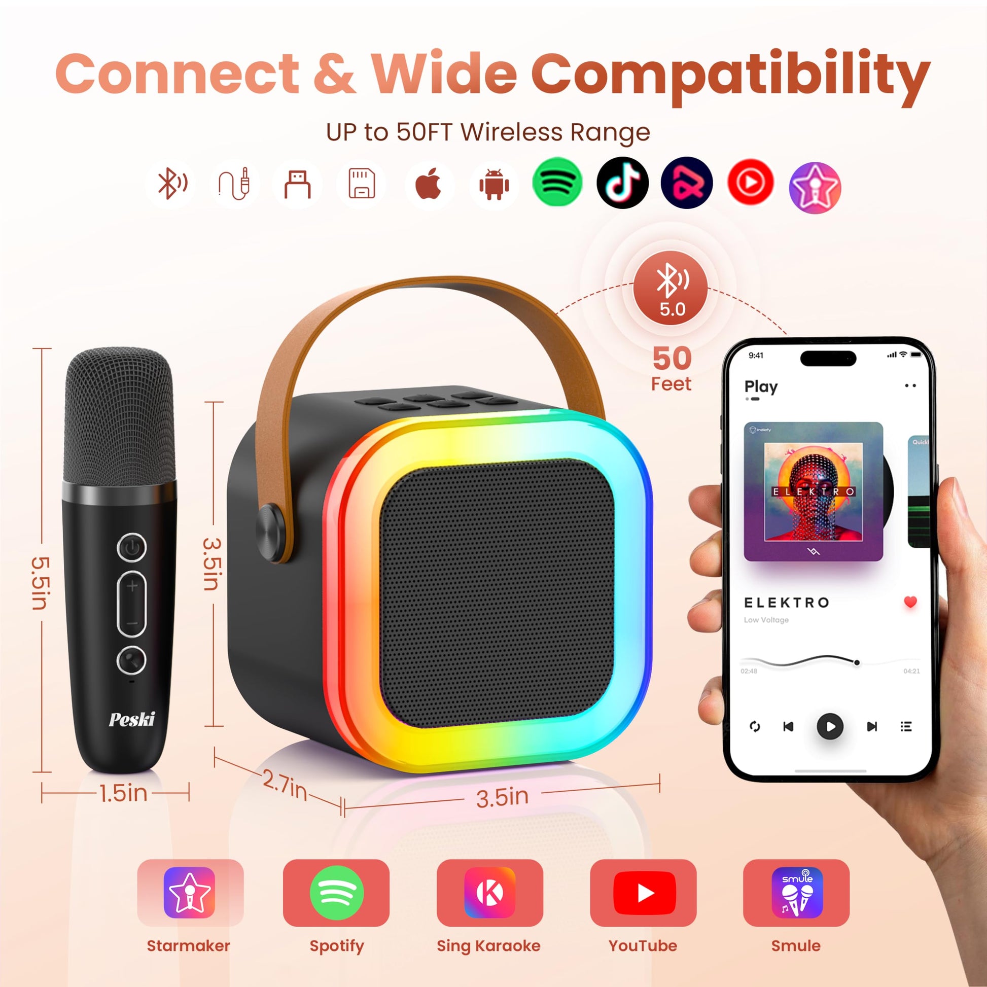 Karaoke Machine for Kids Adults, Portable Bluetooth Mini Karaoke Microphone Singing Speaker with 2 Wireless Mic and Light, for All Smartphones,Birthday, Family,Home Party (Black)