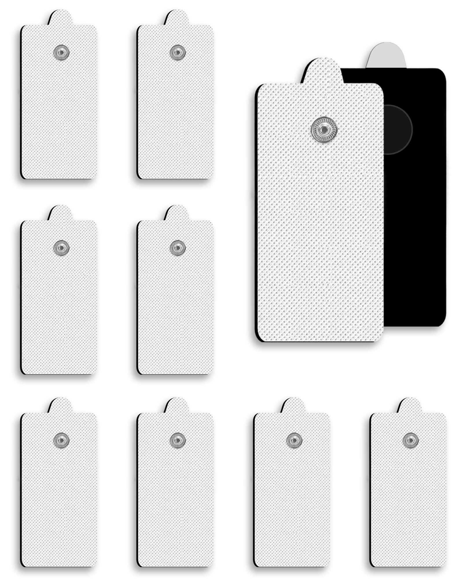 10-Pack TENS Unit Replacement Pads, Rectangular Snap TENS Electrode Pads with self-Adhesion for 50 Times, AVCOO Latex-Free 1.8"X3.8" TENS Pads Compatible with TENS EMS Devices Use 3.5mm Button Leads