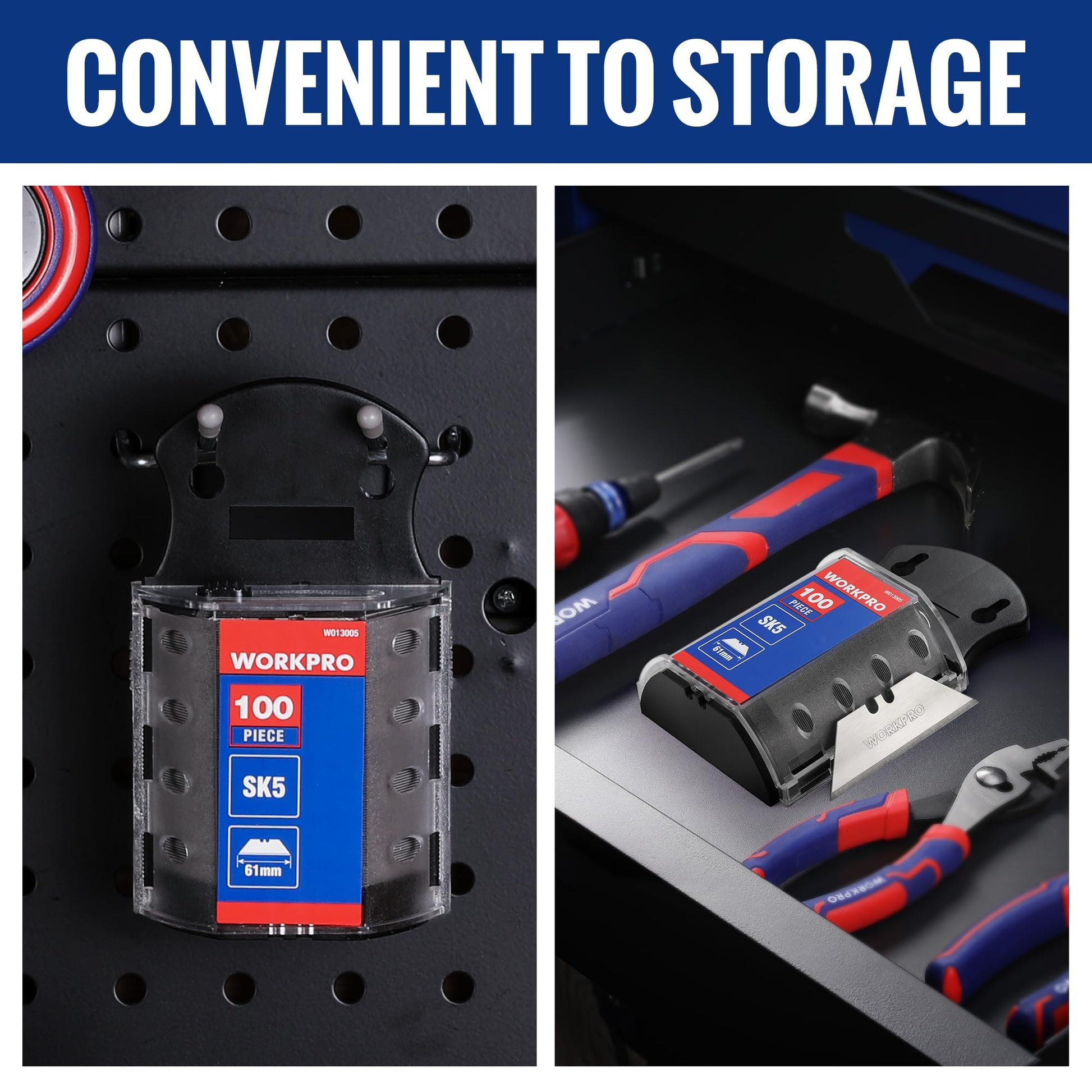 WORKPRO Utility Knife Blades, SK5 Steel, 100-Pack with Dispenser