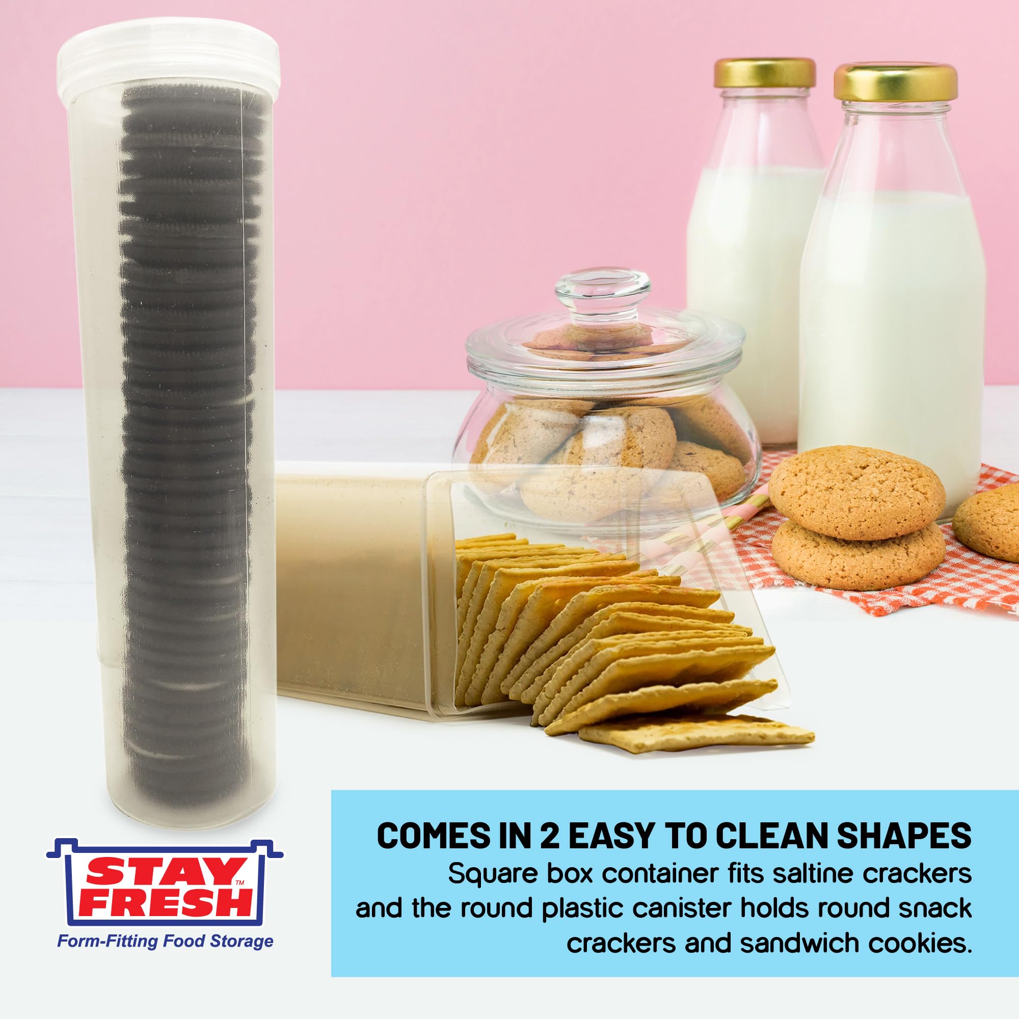 Set of 2 - Saltine Cracker Sleeve Storage Container/Cookie Stay Fresh Keeper, Round and Square