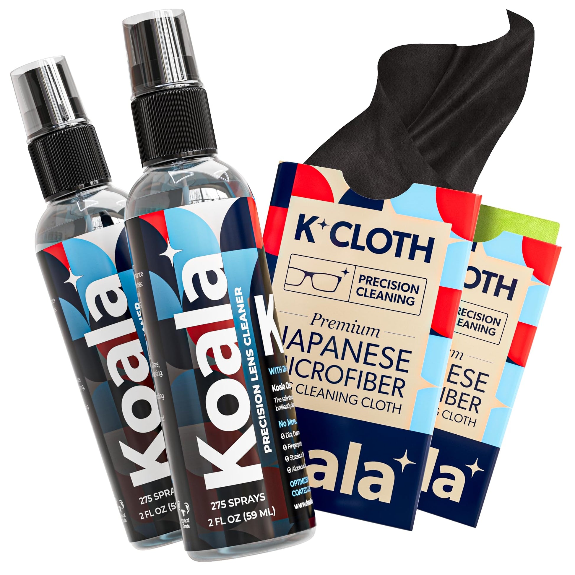 Koala Eyeglass Lens Cleaner Spray Kit | (2x) 8oz + (1x) 2oz Glasses Cleaner Bottle + (3x) Microfiber Cloth | Alcohol Free Eyeglasses, Screen, and Camera Cleaning Kit (6 Piece Set)