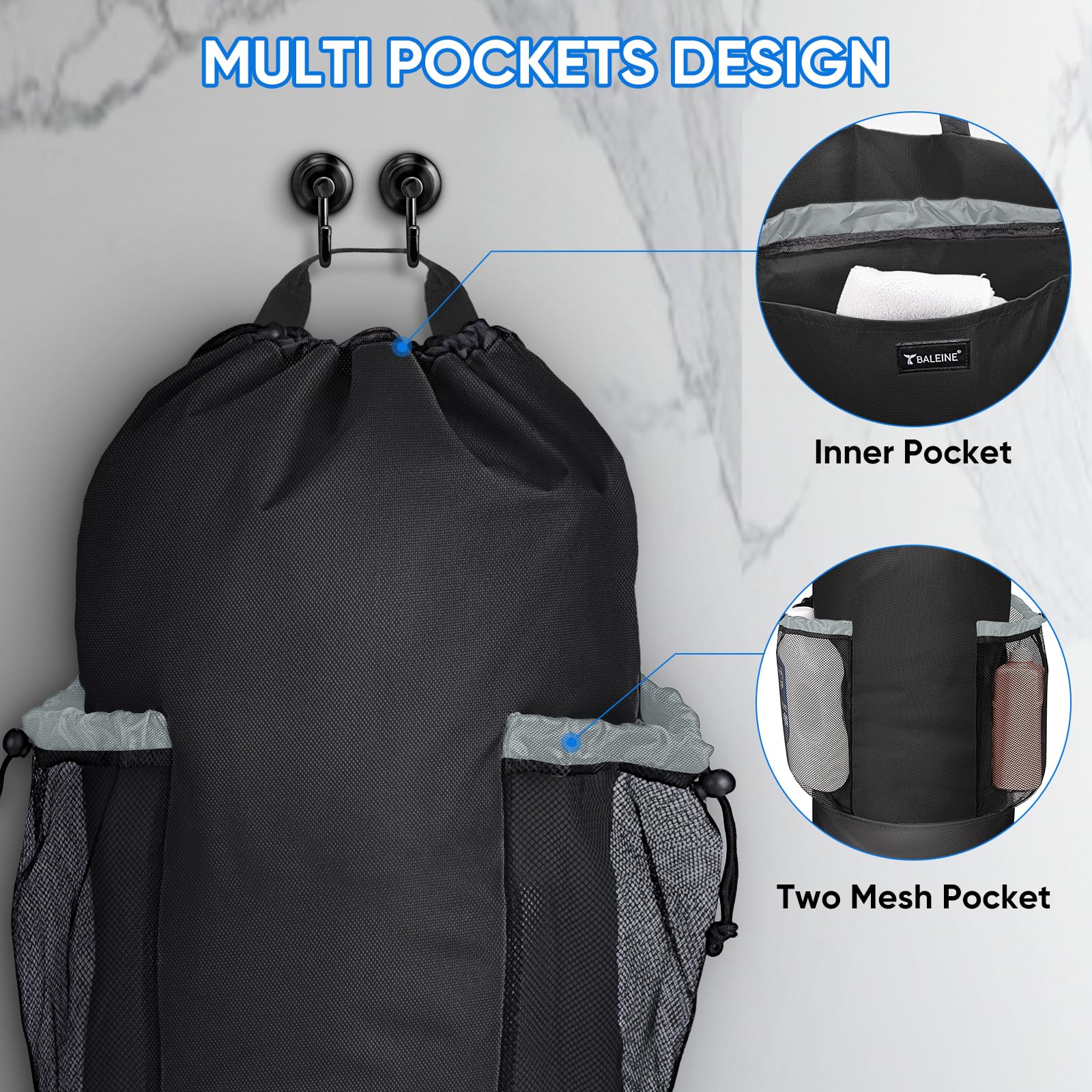 BALEINE 120L Laundry Bag Backpack, 900D Oxford Fabric Large Travel Laundry Bags with Shoulder Straps and 2 Mesh Pockets for College Dorm, Apartment, Laundromat (Black, 120L)