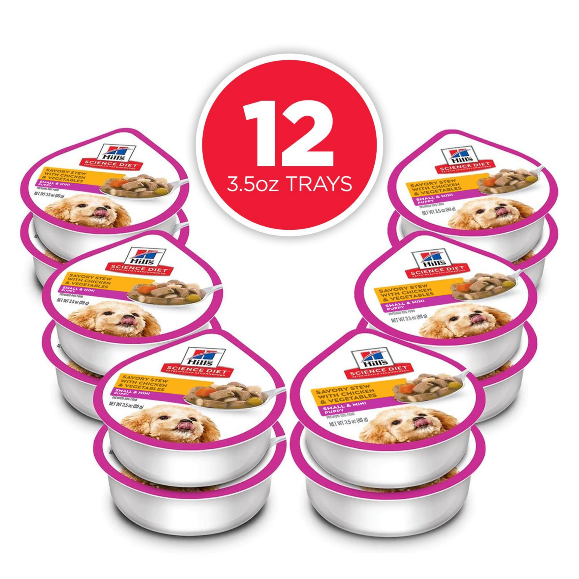 Hill's Science Diet Puppy Small & Mini Breeds Wet Dog Food, Chicken & Vegetables Stew, 3.5 oz. Trays, 12-Pack