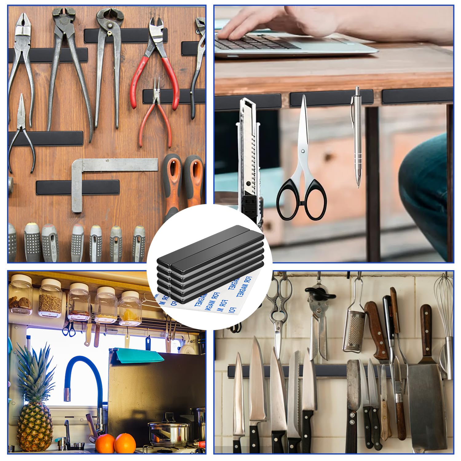 MIKEDE Neodymium Magnets, 5 Pack Black Super Strong Magnets Bar, Waterproof Heavy Duty Magnet with Adhesive Backing, Rare Earth Small Magnet Strips for Fridge, DIY, Craft, Science - 60x10x3 mm