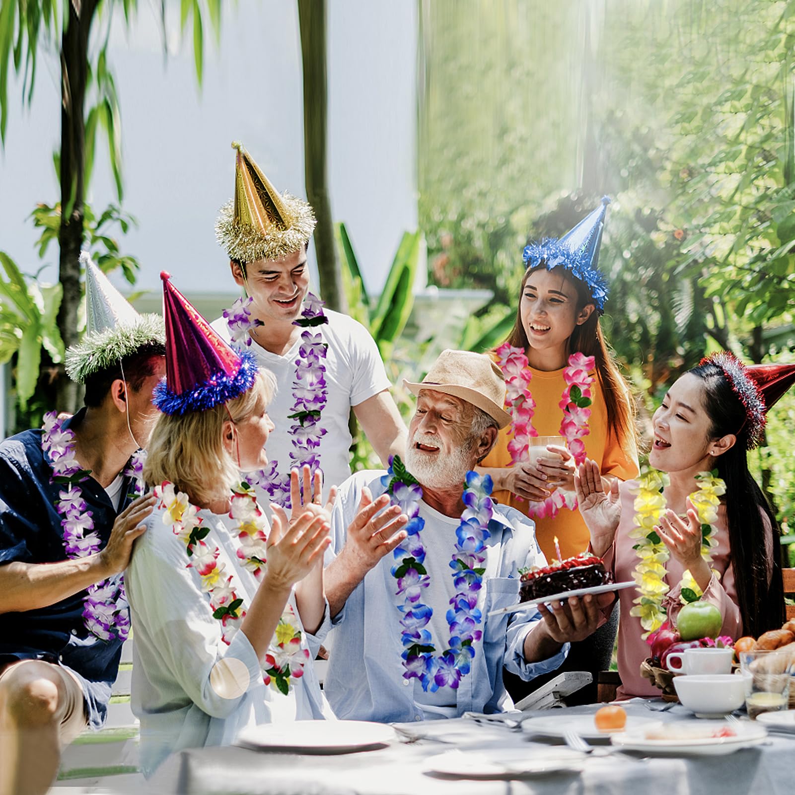 FreshDear 6 Counts Hawaiian Leis Bulk,leis for luau party,hawaiian leis for adults,beach party favors for adults,Summer Beach Vacation,Theme Party Decorations