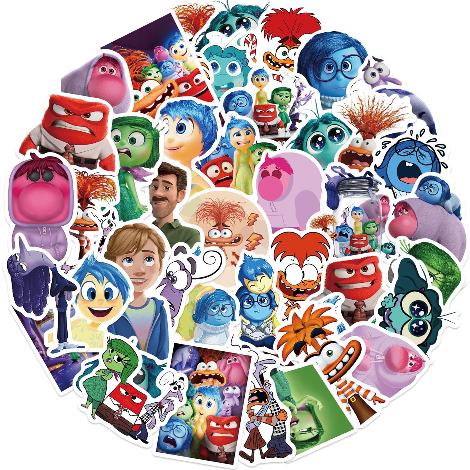 50Pcs Inside Out Stickers for Kids, Cartoon Water Bottle Stickers Waterproof Vinyl Stickers for Kids Movie Stickers Packs Assorted Sticker Bulk for Girls, Boys, Teens (Inside Out)