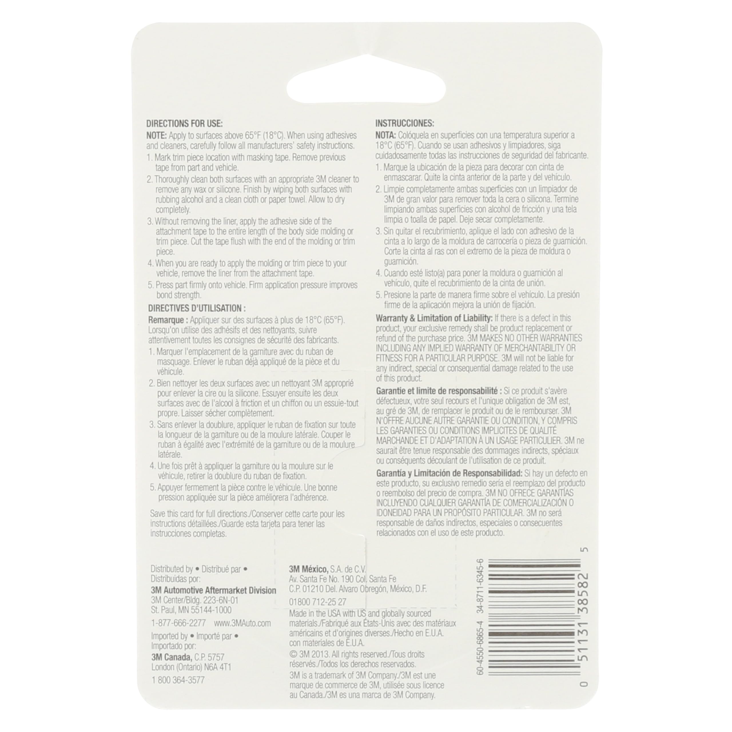 3M Auto Exterior Attachment Tape, 1/4 in x 5 ft, Heavy Duty Double-Sided Automotive Tape for Car Trim, Moldings, Emblems, and Badges (38582)