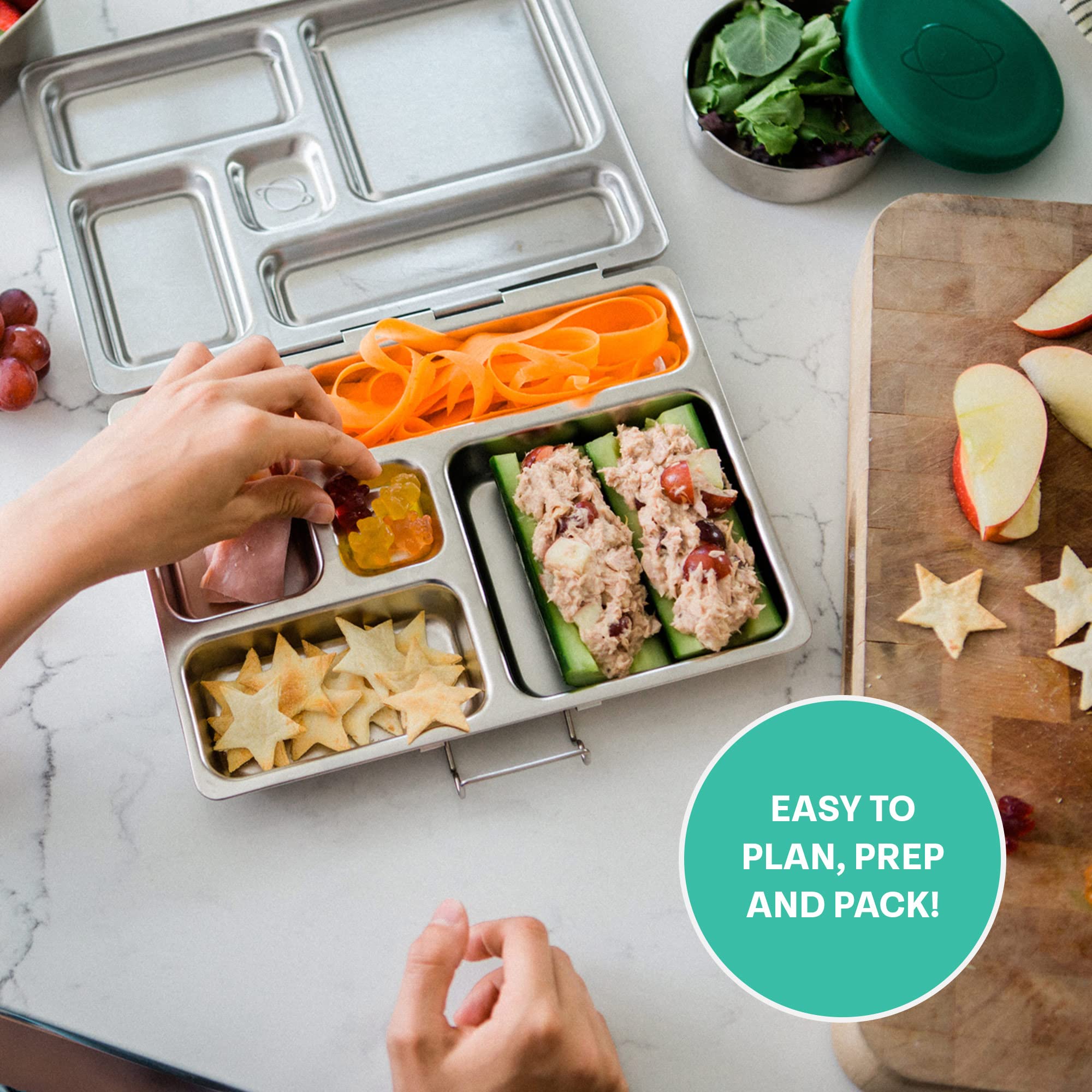 PlanetBox Rover Stainless Steel Bento Box Style Lunch Box for Kids with 5 Compartments – Durable, Dishwasher Safe & BPA-Free Food Container