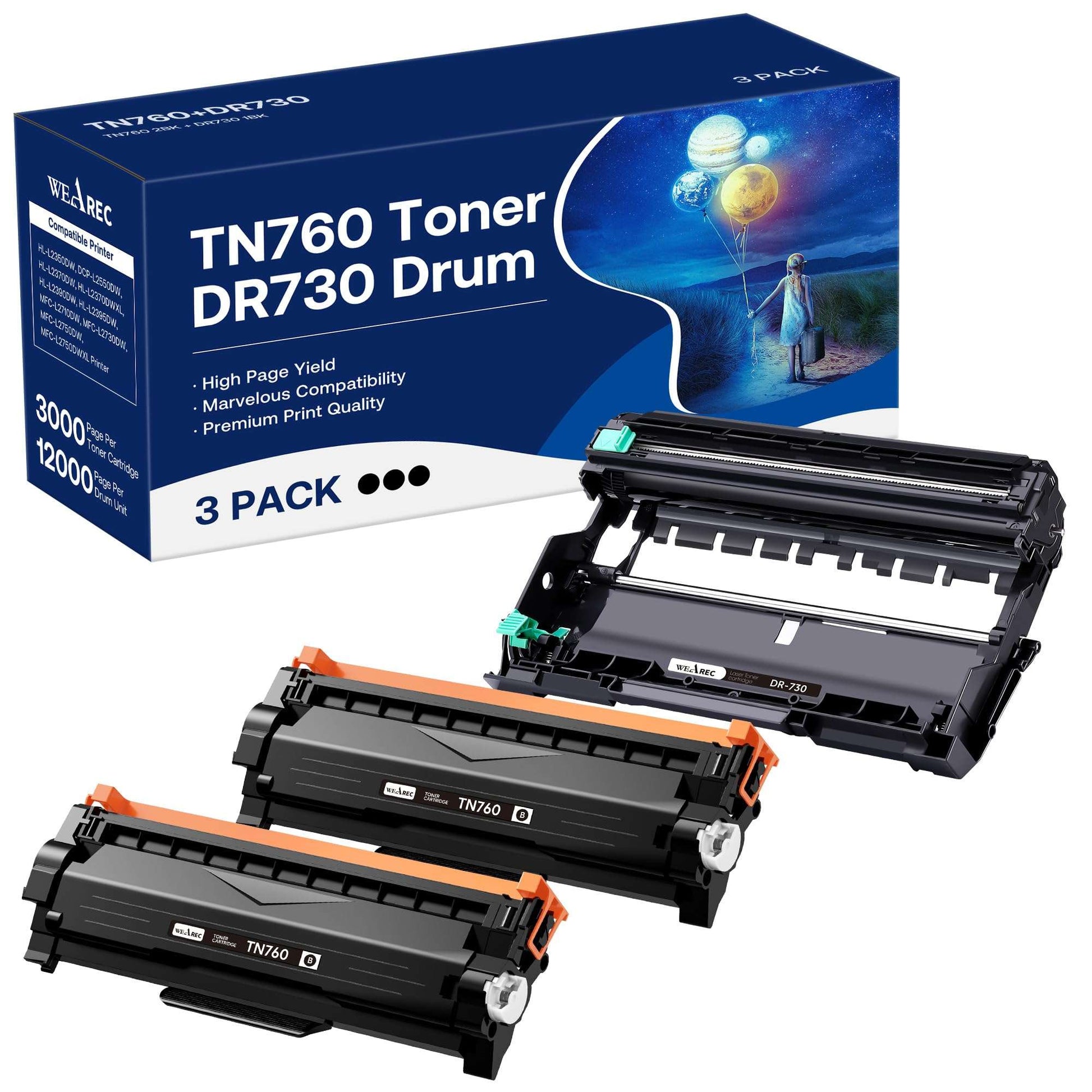 WEAREC Compatible Toner Cartridge Replacement for Brother TN760 TN-760 TN730 with HL-L2350DW HL-L2370DW MFC-L2750DW DCP-L2550DW Printer (Black 4 Pack)