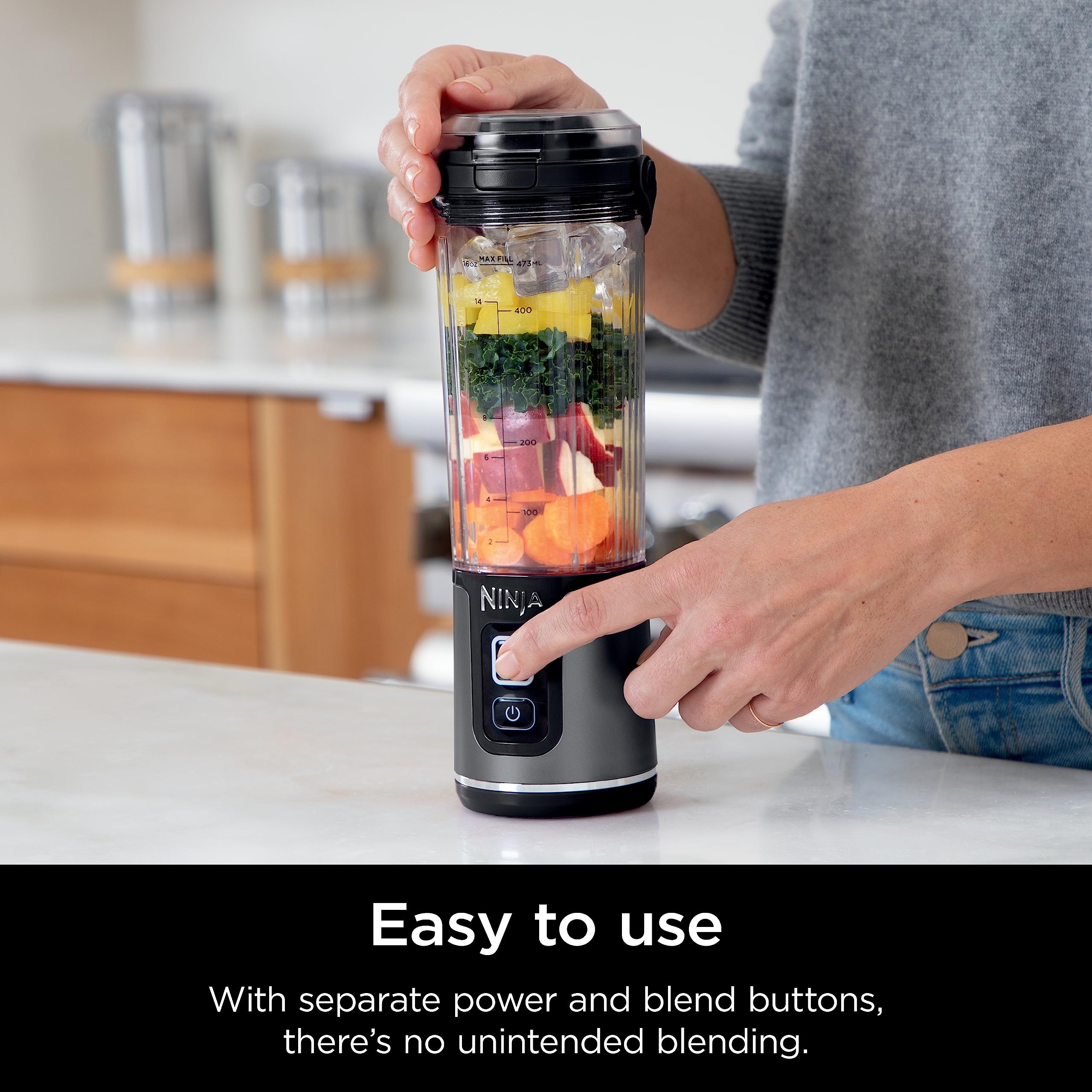 Ninja BC151BK Blast Portable Blender, Cordless, 18oz. Vessel, Personal Blender-for Shakes & Smoothies, BPA Free, Leakproof-Lid & Sip Spout, USB-C Rechargeable, Dishwasher Safe Parts, Black