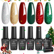 Beetles Christmas Gel Nail Polish, Red Sparkle Green Glitter Gold Silver Winter Gel Polish Dark Green Dark Red Gel Polish Kits Soak Off Nail Lamp Uv LED Cured for Nail Art Design for Women