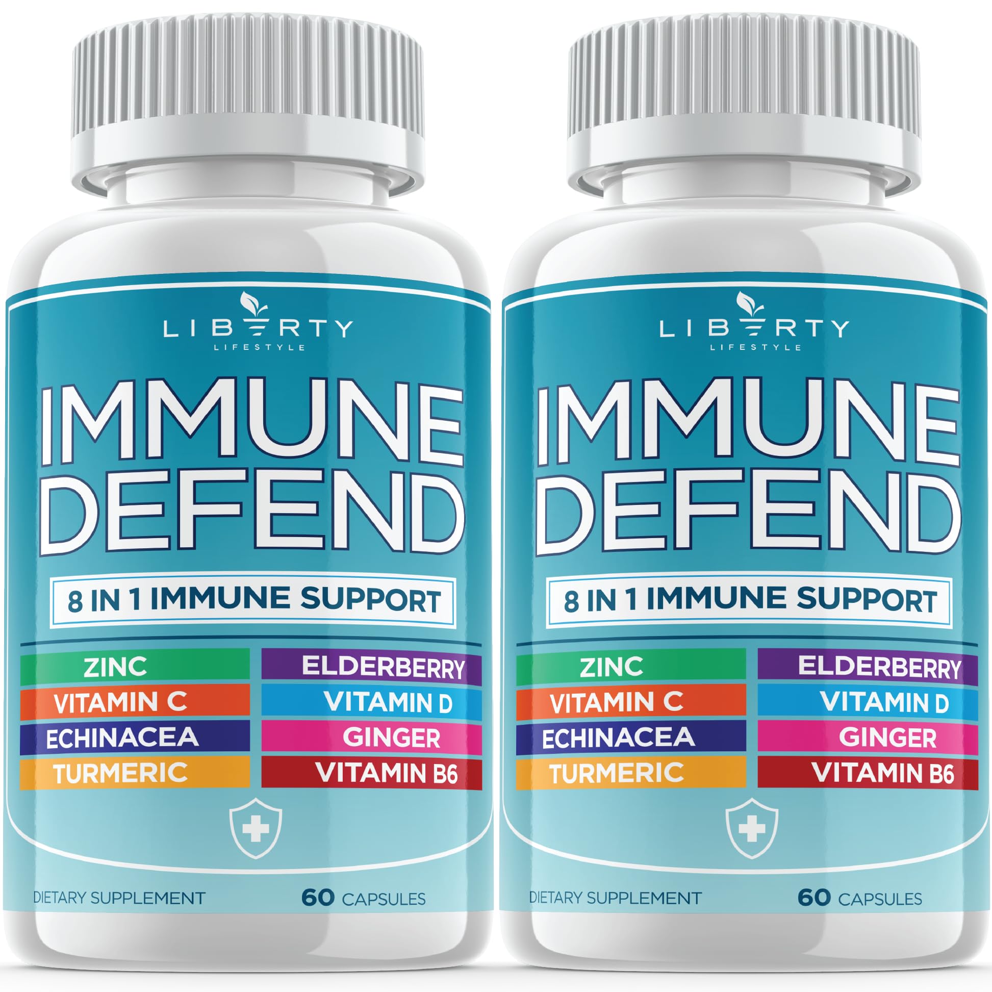 8-in-1 Immunabwehr-Unterstützung, Immunsystem-Vitaminpräparat mit Zink 50 mg, Vitamin C, Holunder, Vitamin D3 5000 IE, Kurkuma, Ingwer, Echinacea – Allergie-Linderung für Kinder und Erwachsene (2er-Pack)