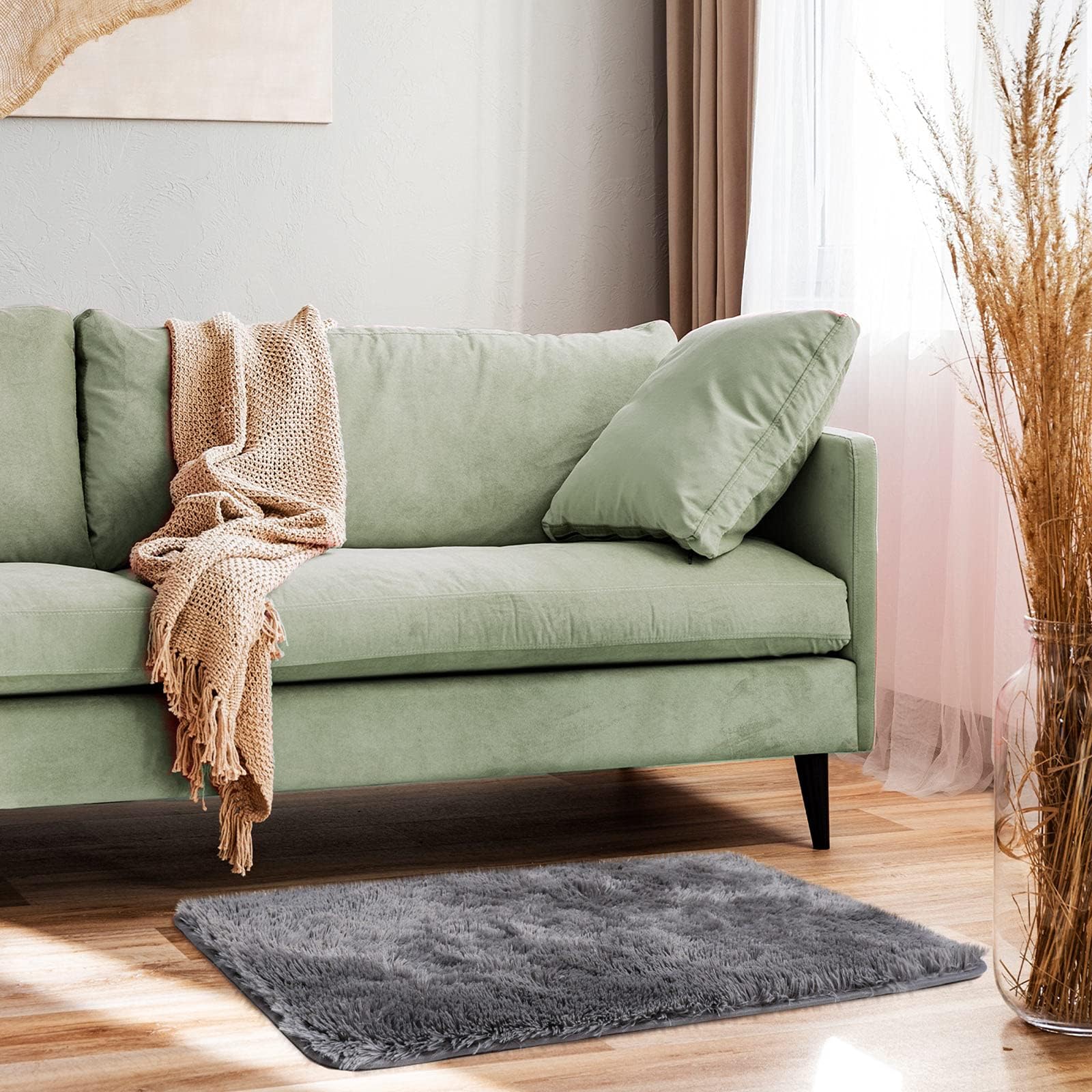 Ophanie Small Rug Upgrade Non Slip Throw Bedside Area Rugs, Fluffy Soft Grey Mini Bedroom Carpet, Affordable Door Entryway Indoor Inside Front Entrance Dog 2x3 Mat, Home Decor Aesthetic, Nursery