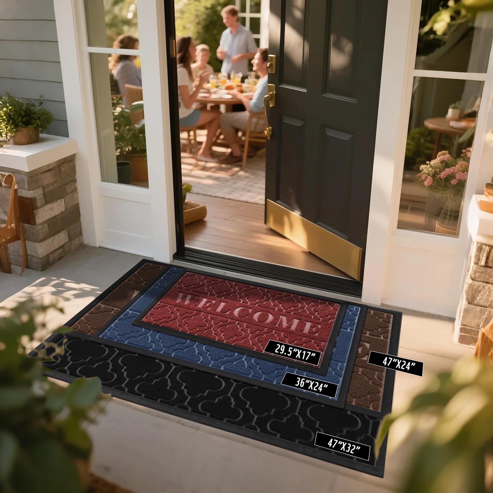 Yimobra Welcome Mat Outdoor Indoor 29.5x17, All-Weather Waterproof Front Door Mat Outside Entrance, Non-Slip Low Profile Porch Patio Doormat, Black