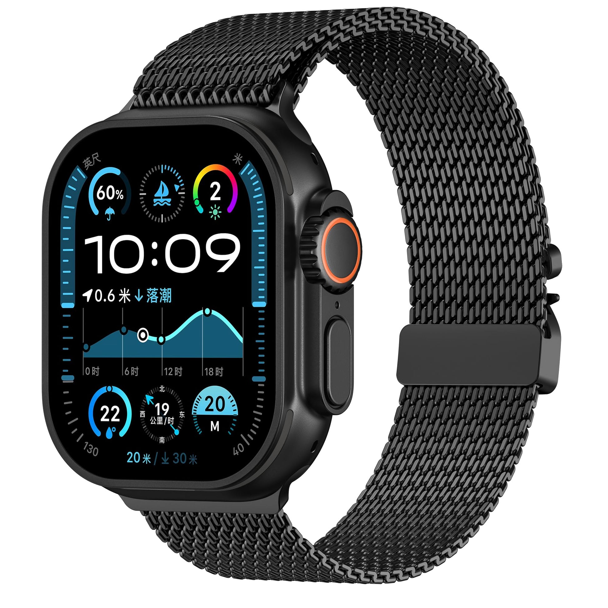 Milanese Mesh Loop Compatible for Apple Watch Band 49mm 46mm 45mm 44mm Men Women, Breathable Replacement Band with Adjustable Parachute-style Buckle for iWatch Ultra 2/Ultra/SE/Series 10/9/8/7/6/5/4